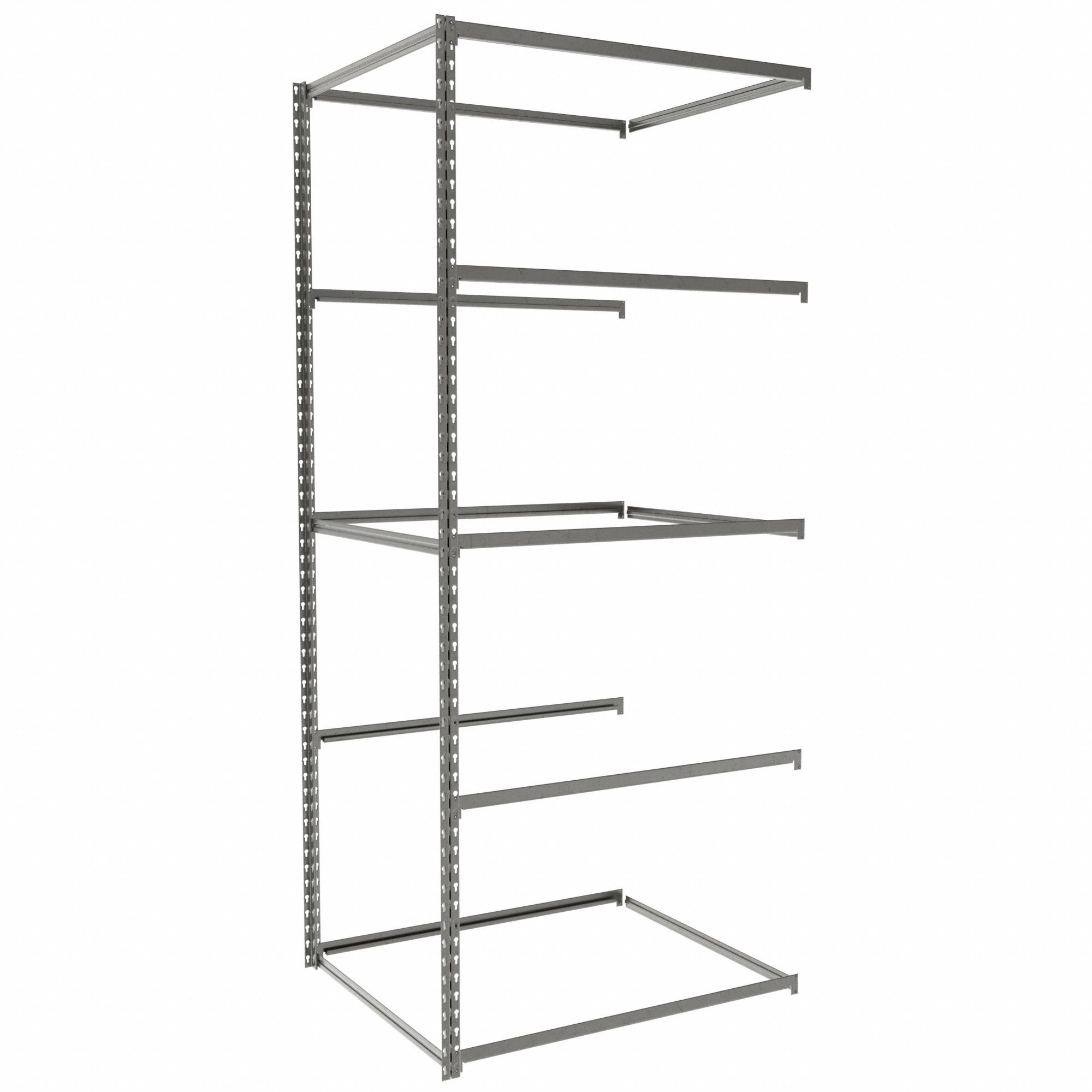 Boltless Shelving: Add-On, Light-Duty, 36 in x 30 in, 84 in Overall Ht, 5 Shelves