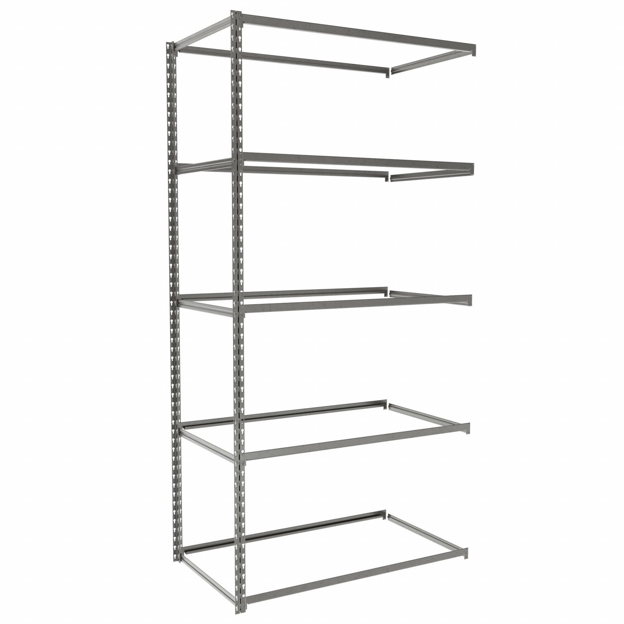 Boltless Shelving: Add-On, Light-Duty, 36 in x 36 in, 84 in Overall Ht, 5 Shelves
