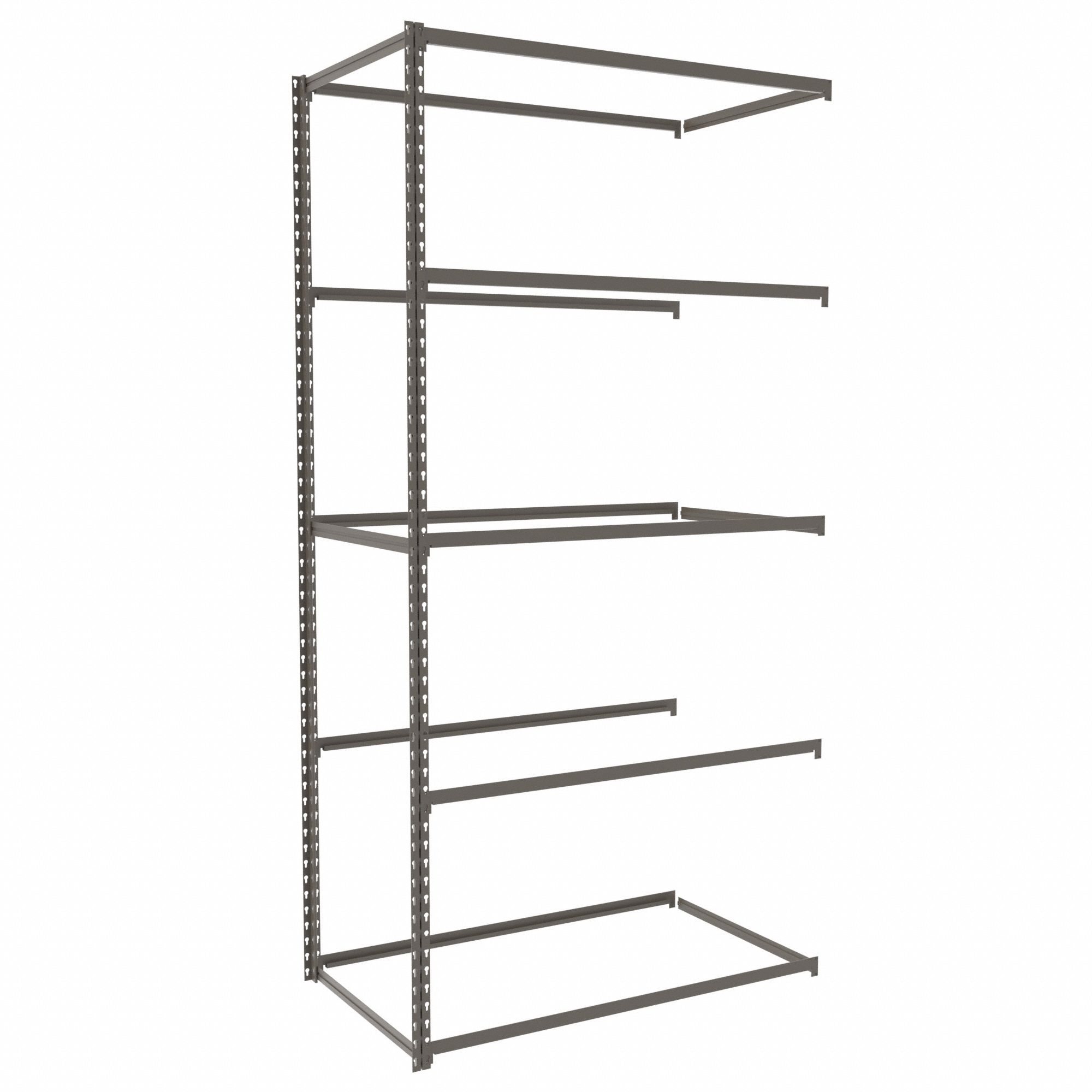 Boltless Shelving: Add-On, Light-Duty, 42 in x 12 in, 84 in Overall Ht, 5 Shelves