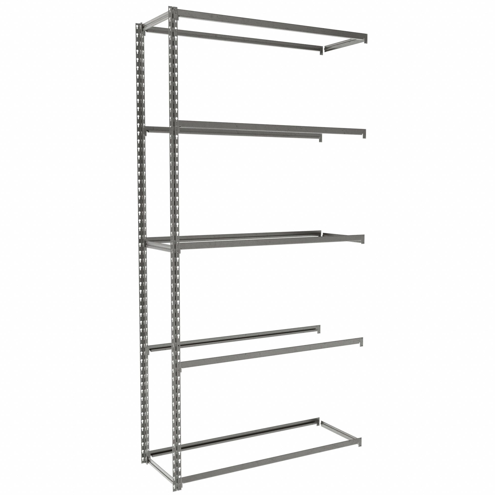 Boltless Shelving: Add-On, Light-Duty, 42 in x 15 in, 84 in Overall Ht, 5 Shelves