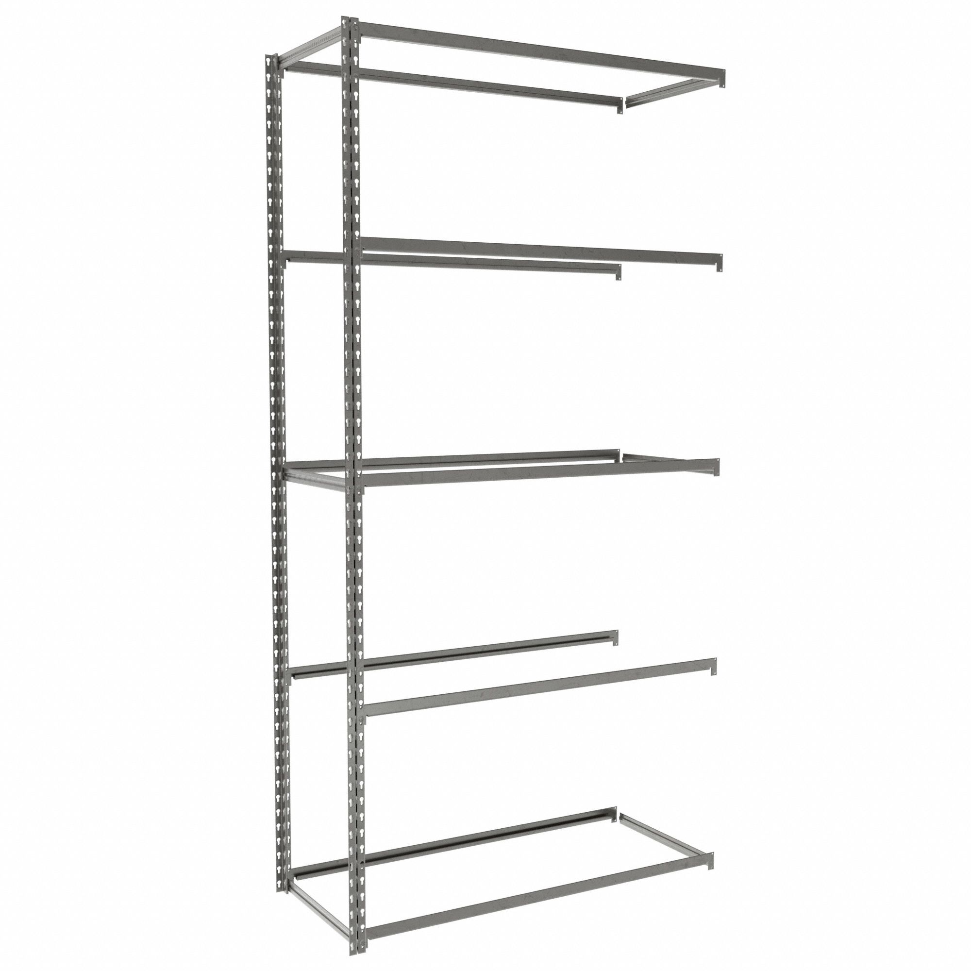 Boltless Shelving: Add-On, Light-Duty, 42 in x 18 in, 84 in Overall Ht, 5 Shelves