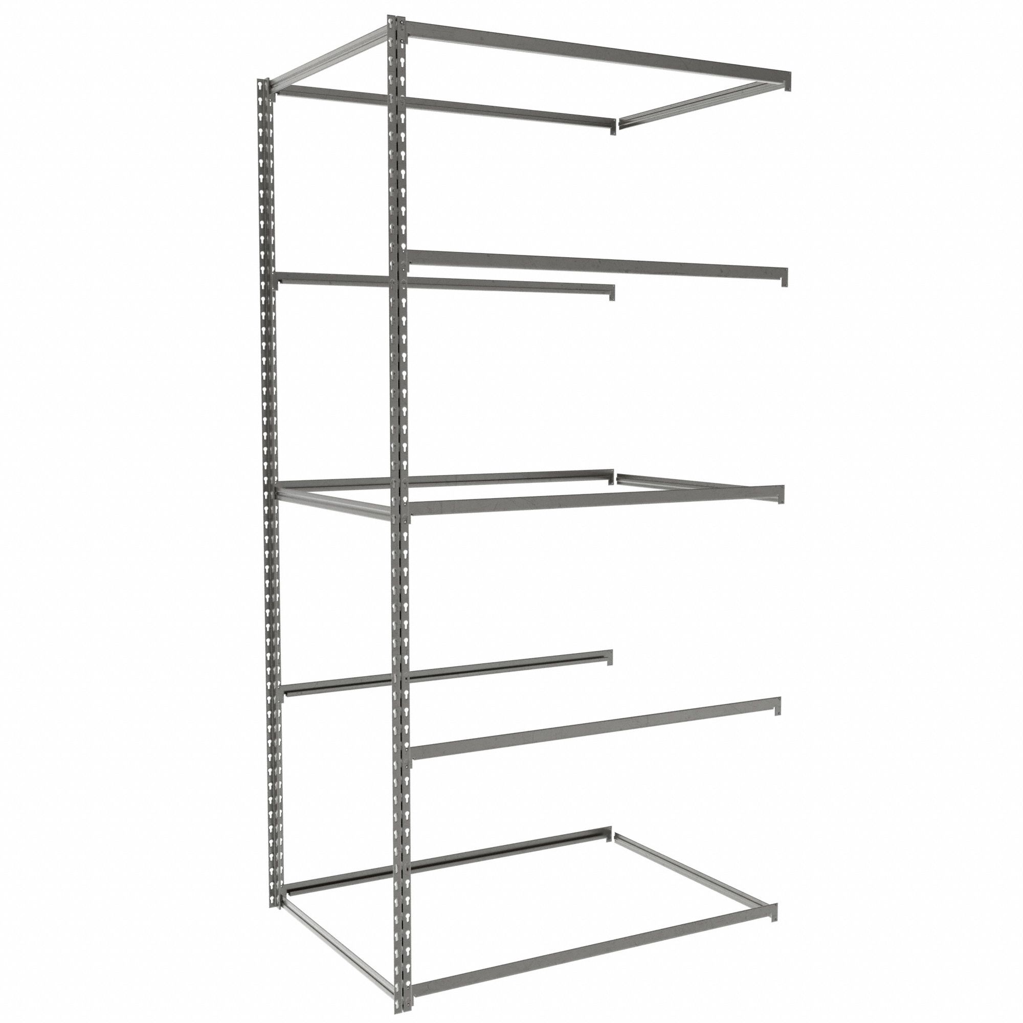 Boltless Shelving: Add-On, Light-Duty, 42 in x 30 in, 84 in Overall Ht, 5 Shelves