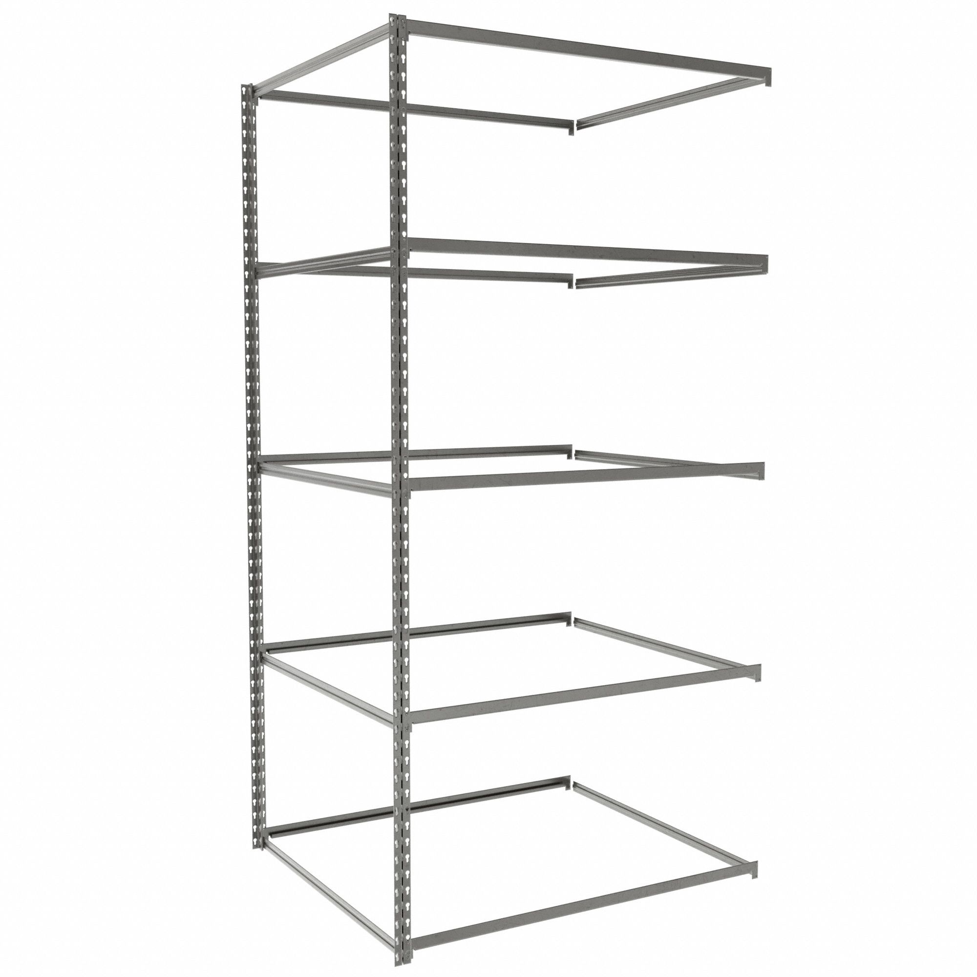 Boltless Shelving: Add-On, Light-Duty, 42 in x 36 in, 84 in Overall Ht, 5 Shelves