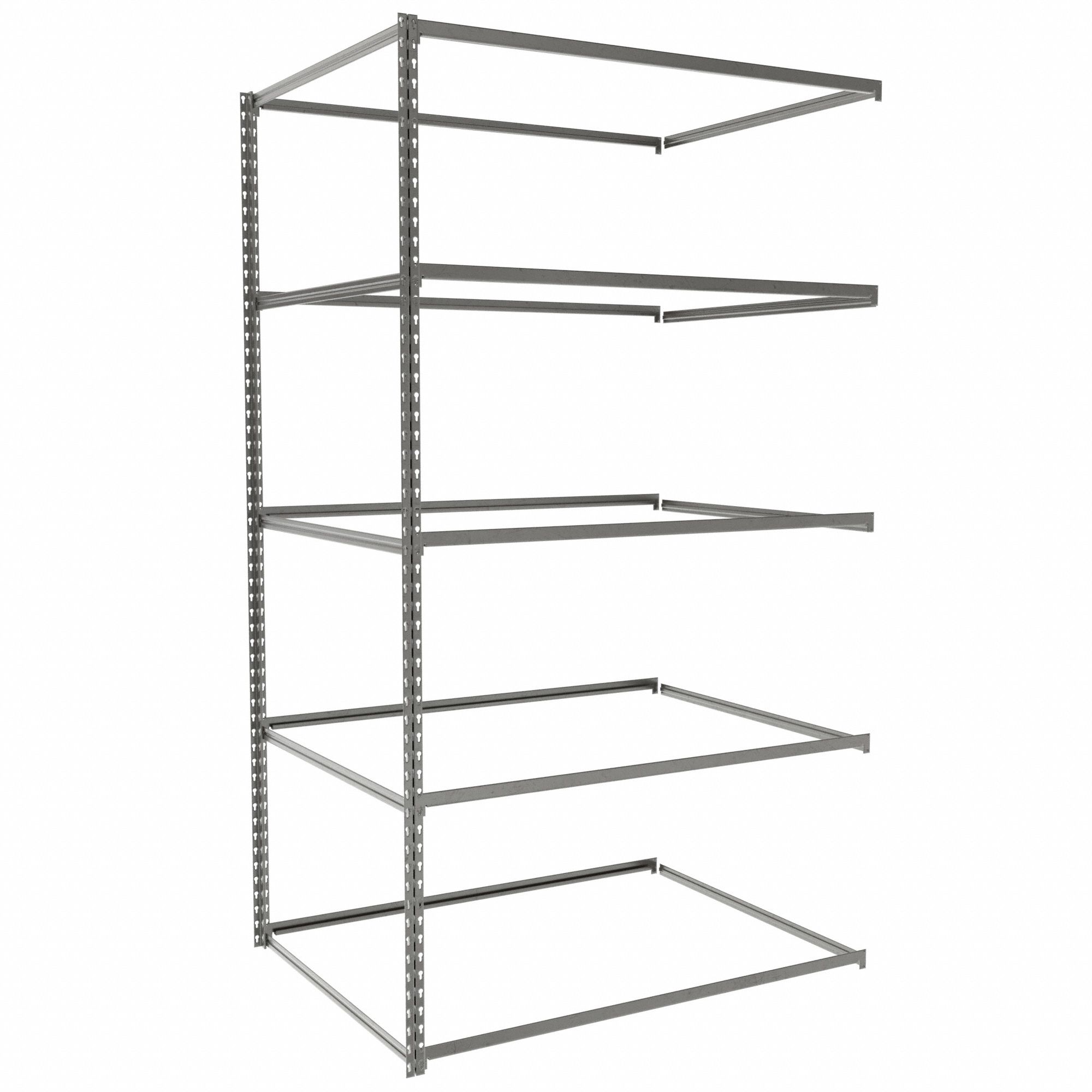 Boltless Shelving: Add-On, Light-Duty, 48 in x 36 in, 84 in Overall Ht, 5 Shelves