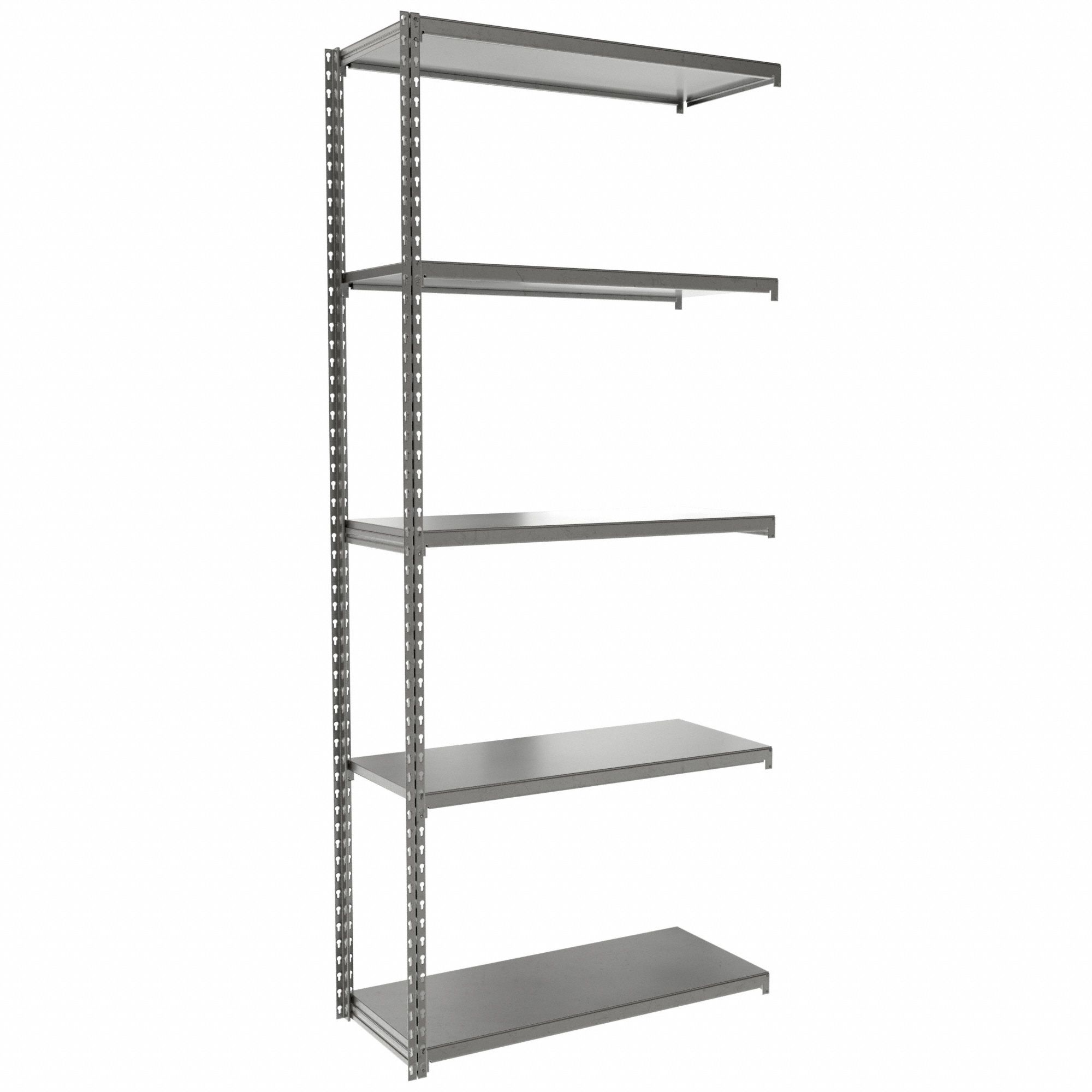 Boltless Shelving: Add-On, Light-Duty, 36 in x 15 in, 84 in Overall Ht, 5 Shelves