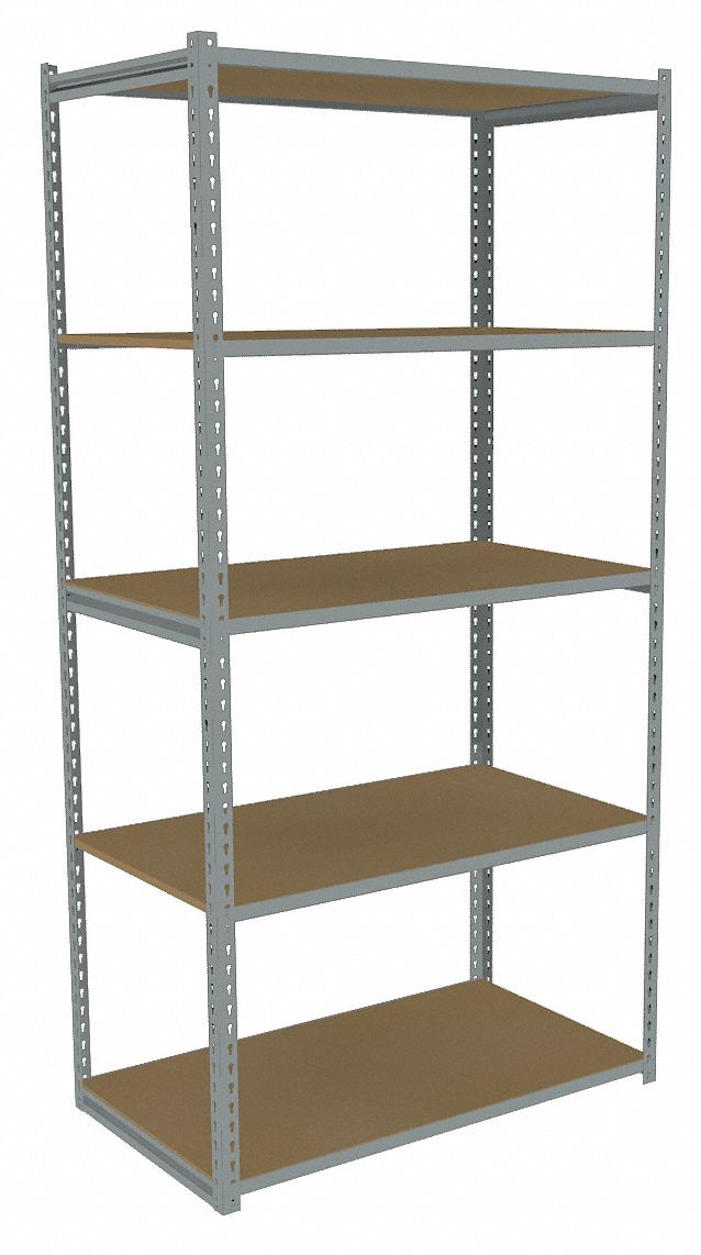Boltless Shelving: Starter, Light-Duty, 36 in x 30 in, 84 in Overall Ht, 5 Shelves, Open