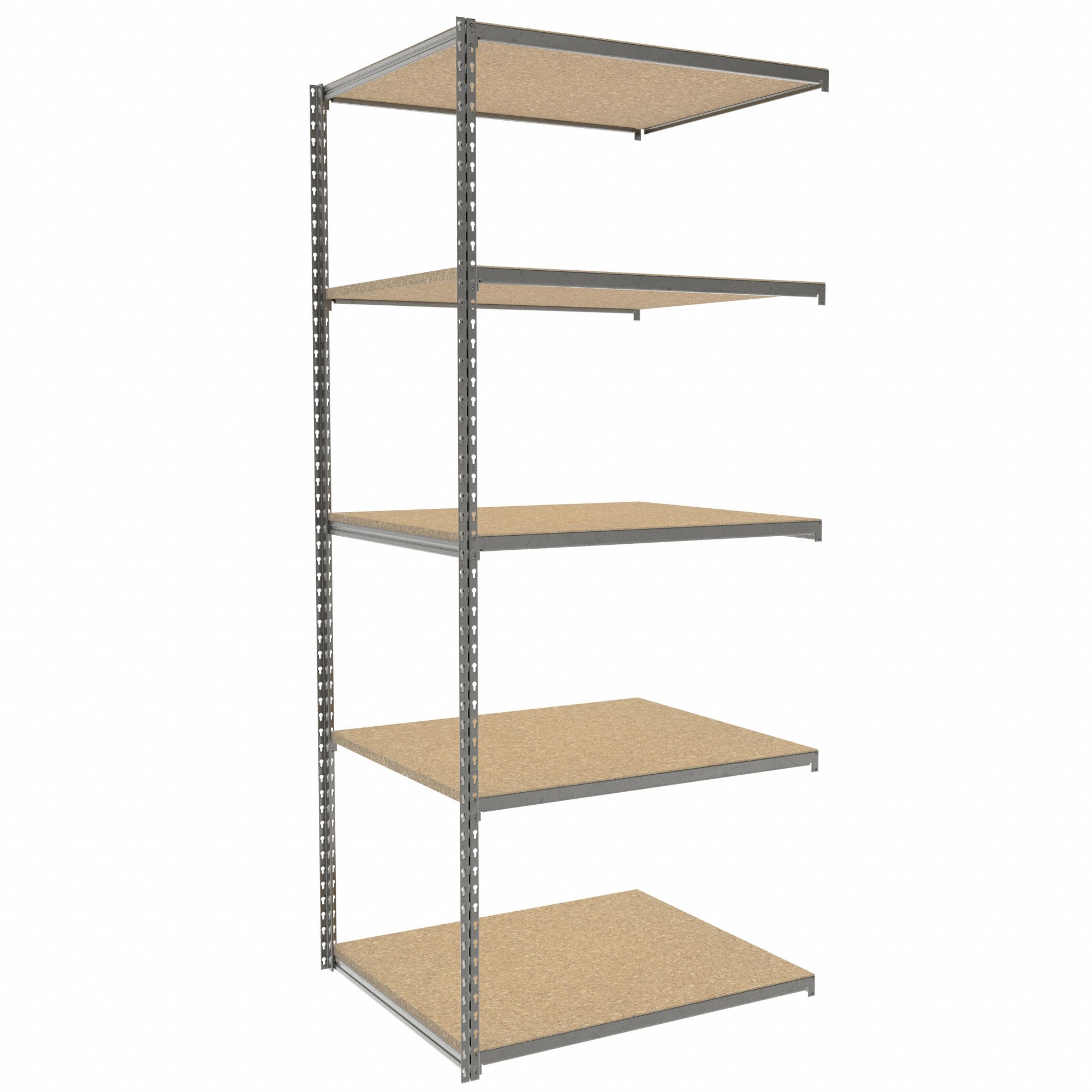Boltless Shelving: Add-On, Light-Duty, 36 in x 30 in, 84 in Overall Ht, 5 Shelves