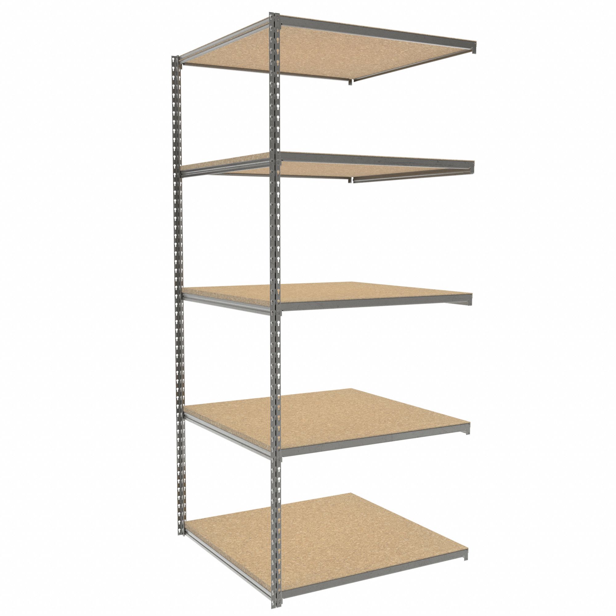 Boltless Shelving: Add-On, Light-Duty, 36 in x 36 in, 84 in Overall Ht, 5 Shelves
