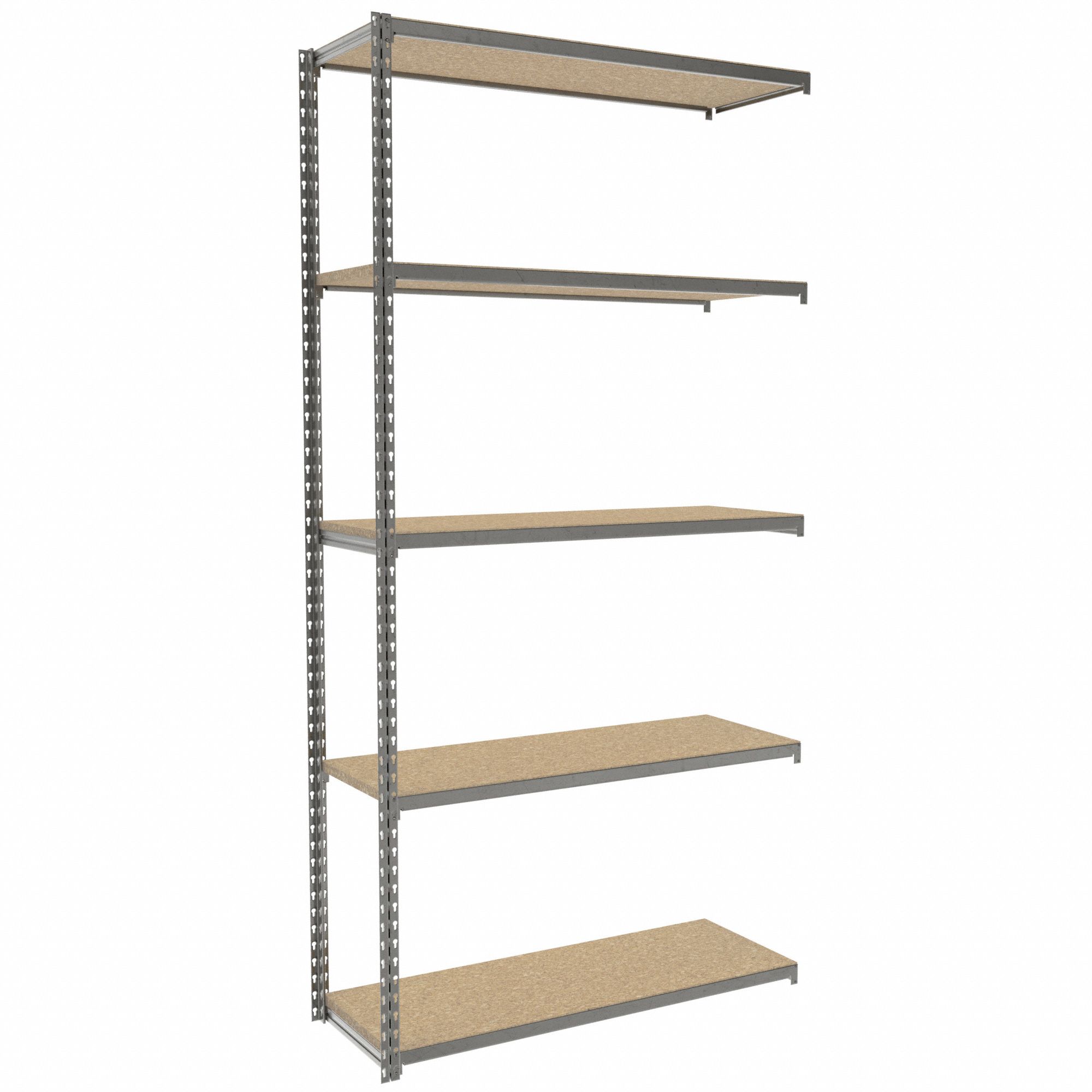 Boltless Shelving: Add-On, Light-Duty, 42 in x 15 in, 84 in Overall Ht, 5 Shelves