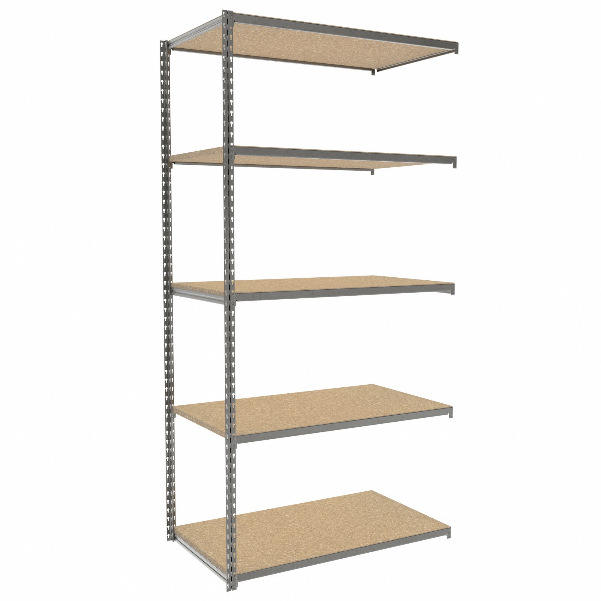 Boltless Shelving: Add-On, Light-Duty, 42 in x 24 in, 84 in Overall Ht, 5 Shelves