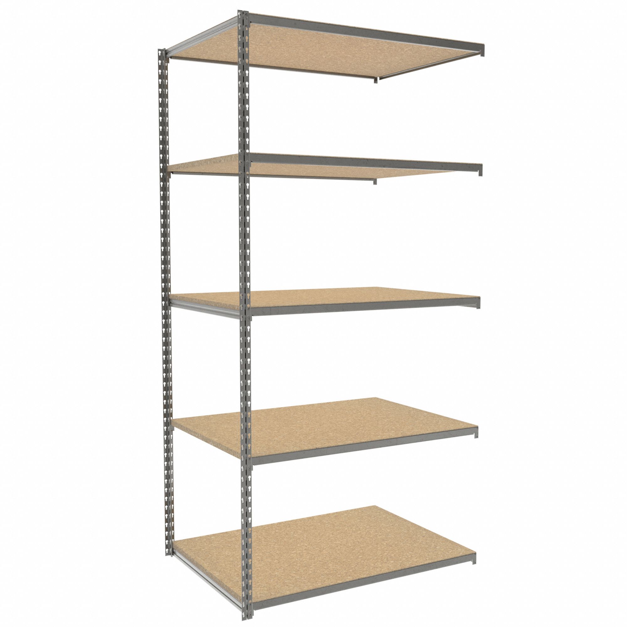 Boltless Shelving: Add-On, Light-Duty, 42 in x 30 in, 84 in Overall Ht, 5 Shelves