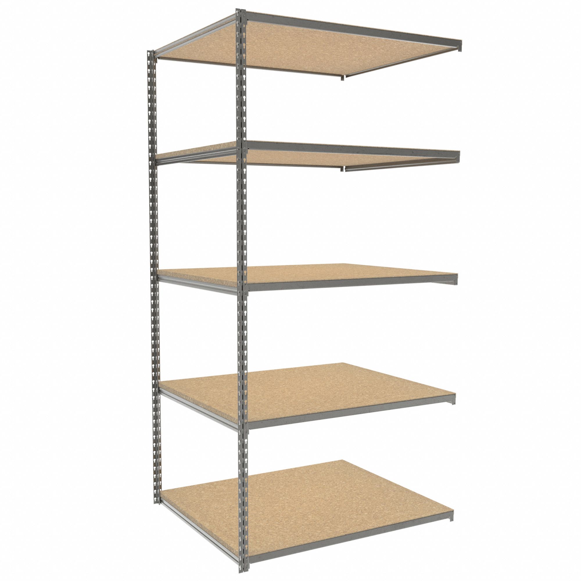 Boltless Shelving: Add-On, Light-Duty, 42 in x 36 in, 84 in Overall Ht, 5 Shelves