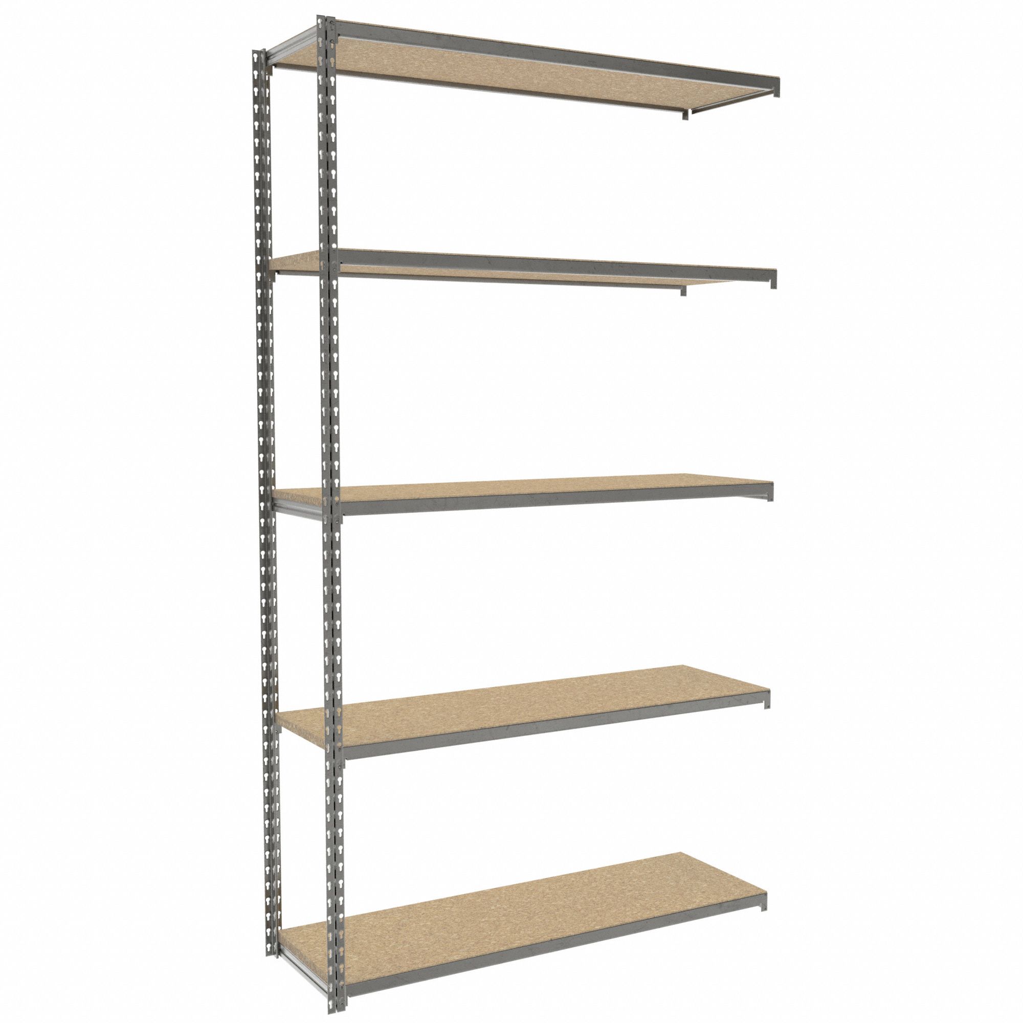 Boltless Shelving: Add-On, Light-Duty, 48 in x 15 in, 84 in Overall Ht, 5 Shelves