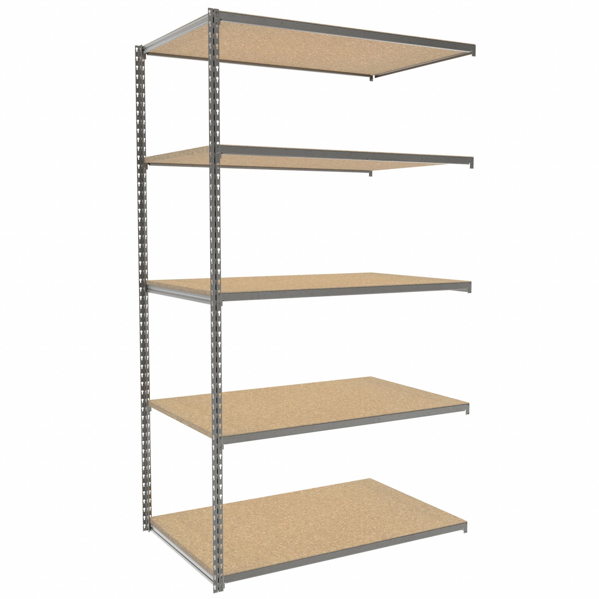 Boltless Shelving: Add-On, Light-Duty, 48 in x 30 in, 84 in Overall Ht, 5 Shelves