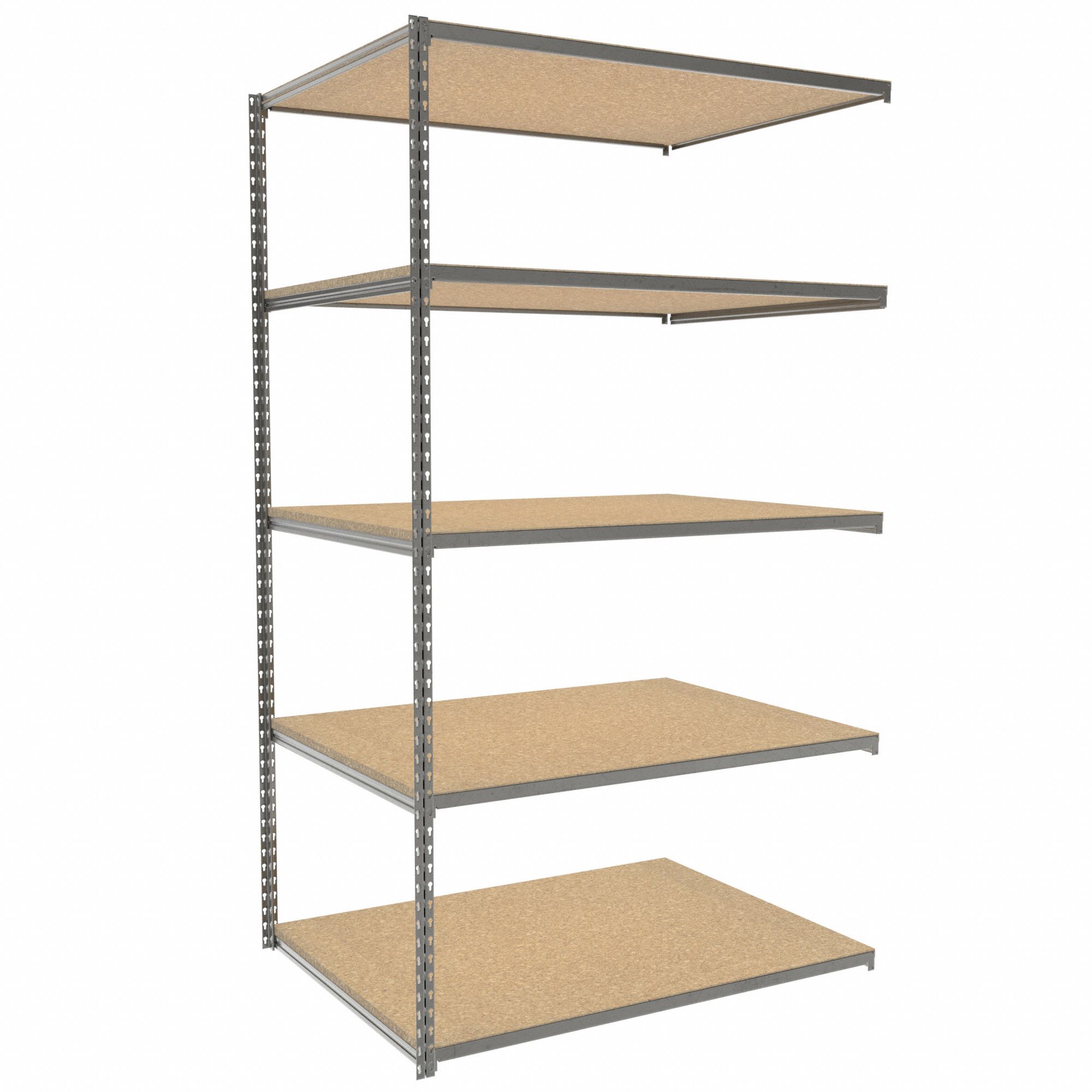 Boltless Shelving: Add-On, Light-Duty, 48 in x 36 in, 84 in Overall Ht, 5 Shelves