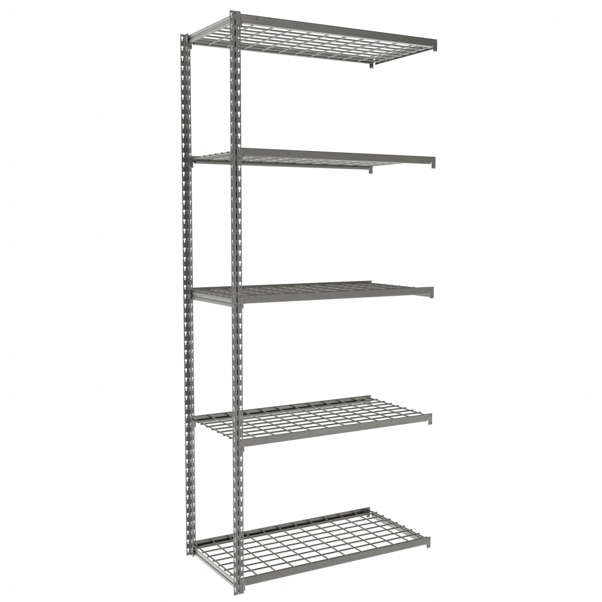 Boltless Shelving: Add-On, Light-Duty, 36 in x 18 in, 84 in Overall Ht, 5 Shelves, Steel