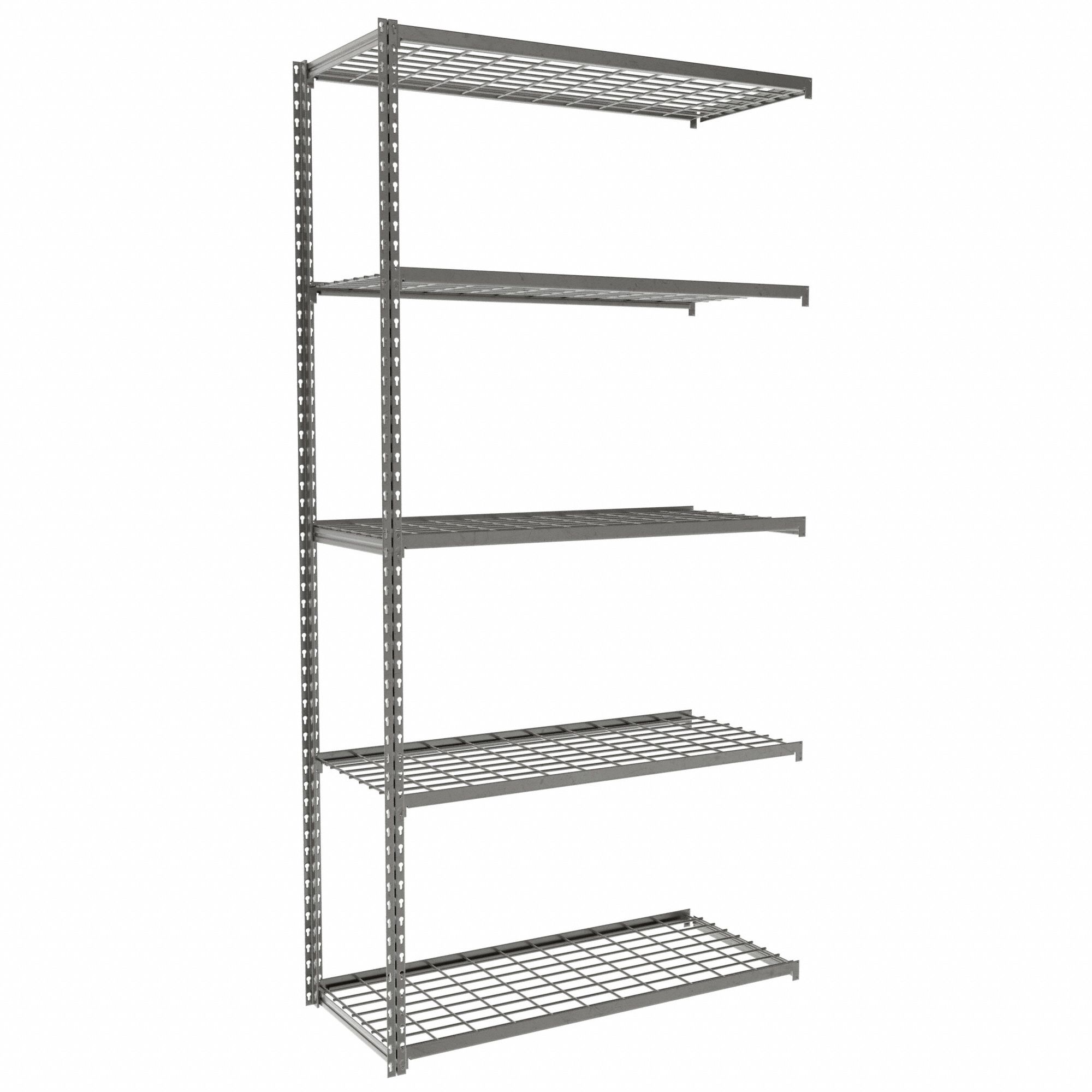 Boltless Shelving: Add-On, Light-Duty, 42 in x 18 in, 84 in Overall Ht, 5 Shelves, Steel
