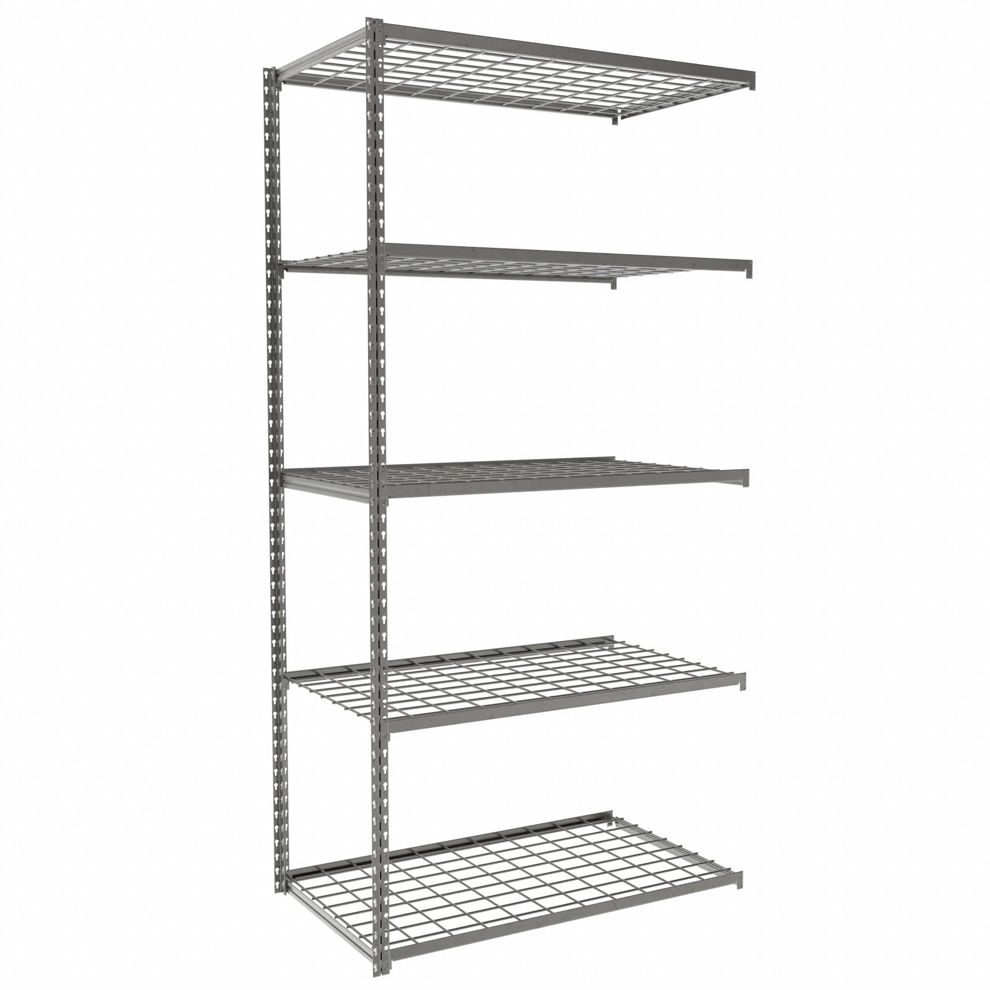 Boltless Shelving: Add-On, Light-Duty, 42 in x 24 in, 84 in Overall Ht, 5 Shelves, Steel