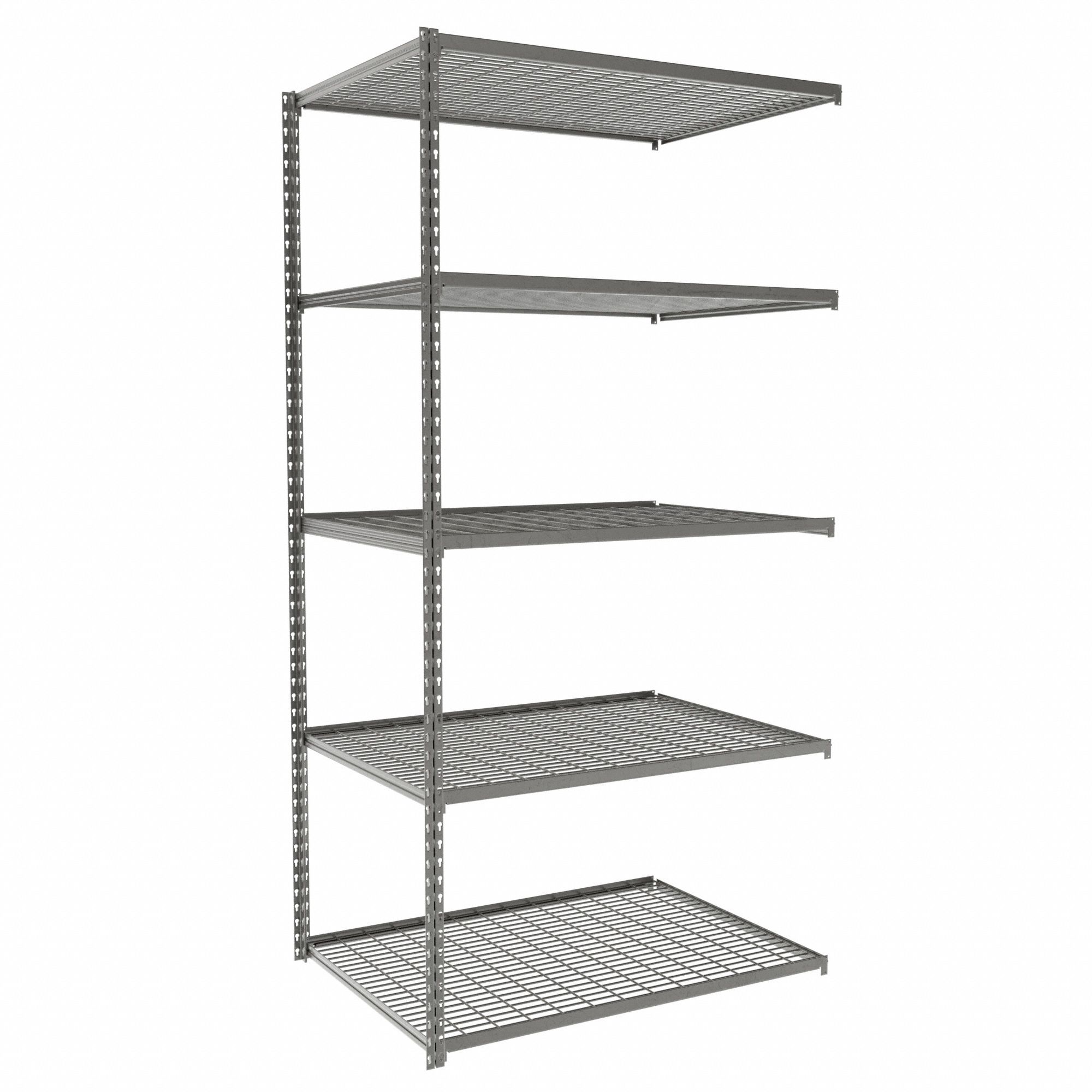 Boltless Shelving: Add-On, Light-Duty, 42 in x 30 in, 84 in Overall Ht, 5 Shelves, Steel