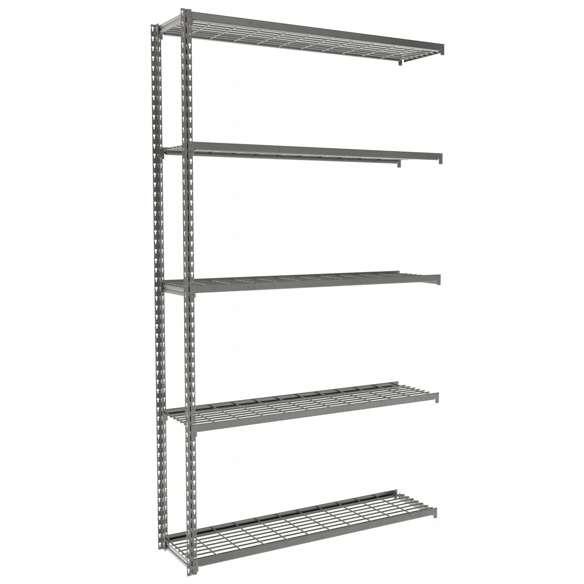 Boltless Shelving: Add-On, Light-Duty, 48 in x 12 in, 84 in Overall Ht, 5 Shelves, Steel