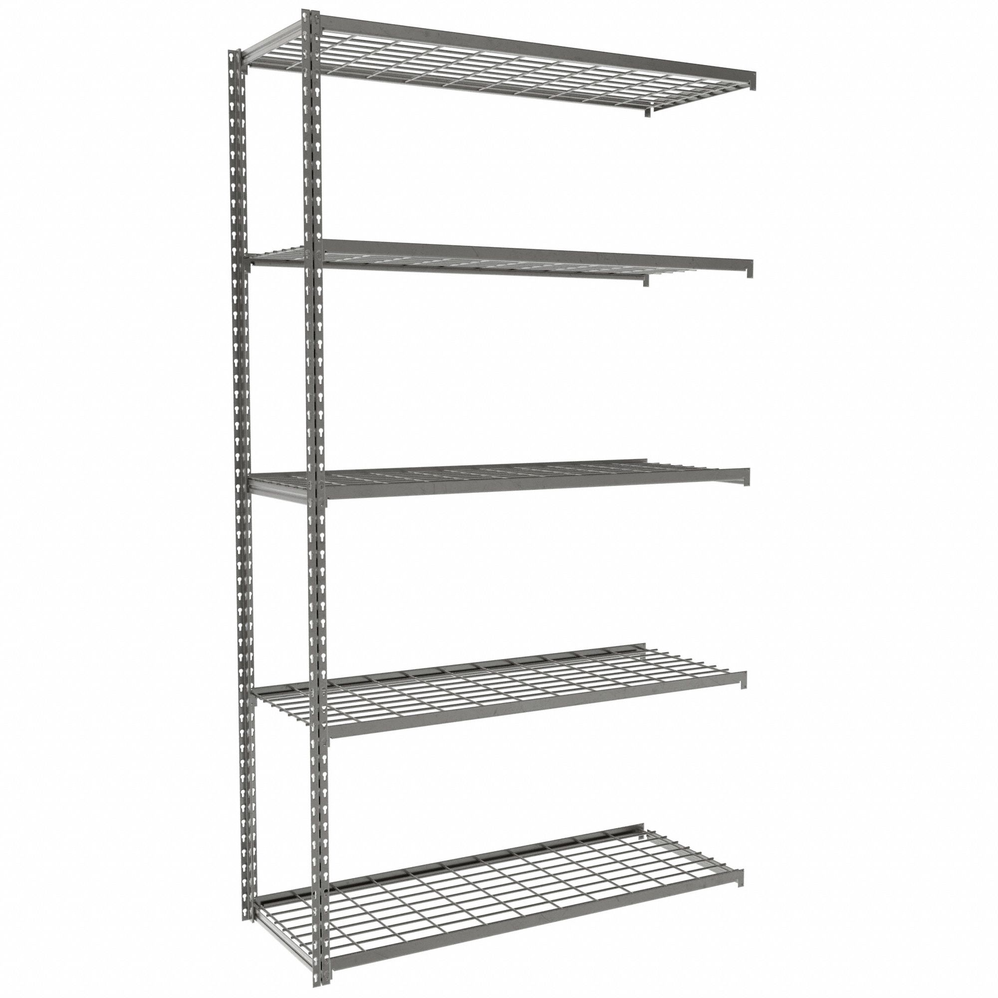 Boltless Shelving: Add-On, Light-Duty, 48 in x 18 in, 84 in Overall Ht, 5 Shelves, Steel