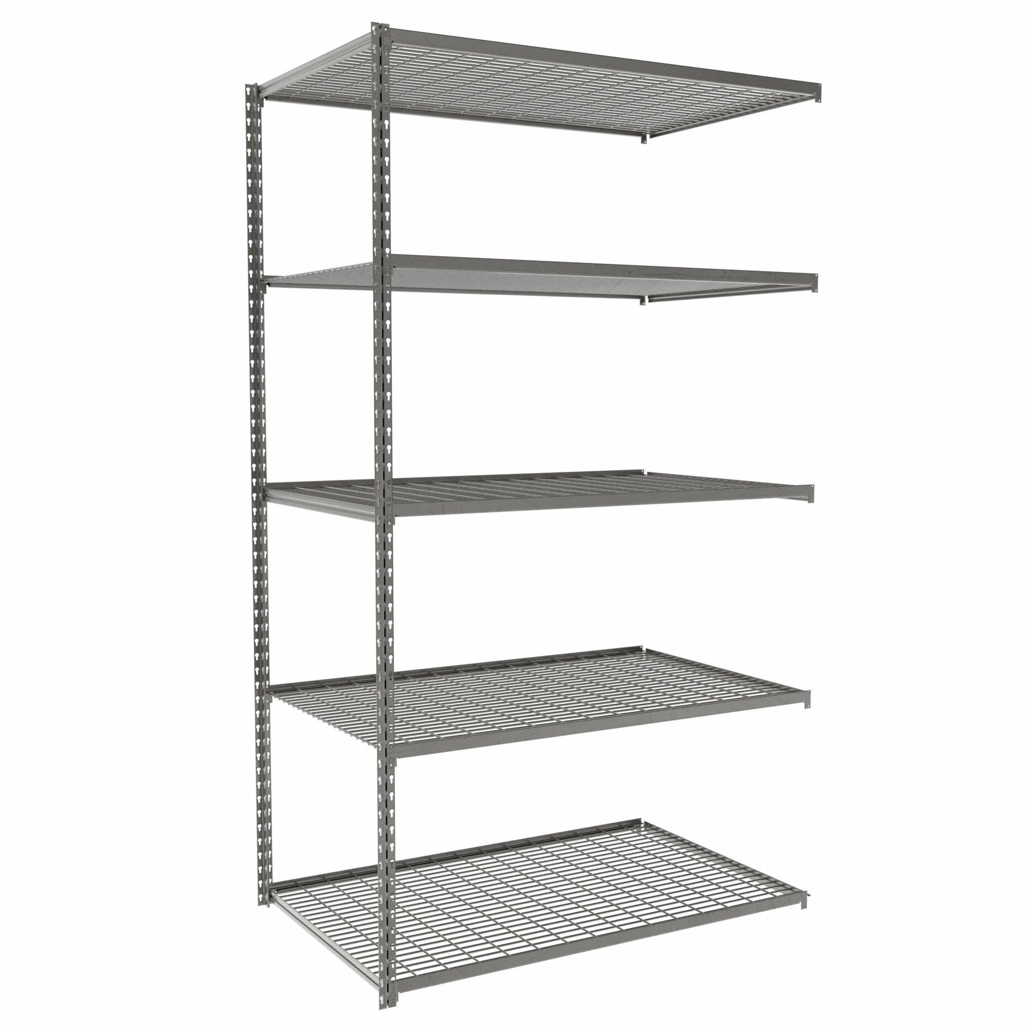 Boltless Shelving: Add-On, Light-Duty, 48 in x 30 in, 84 in Overall Ht, 5 Shelves, Steel