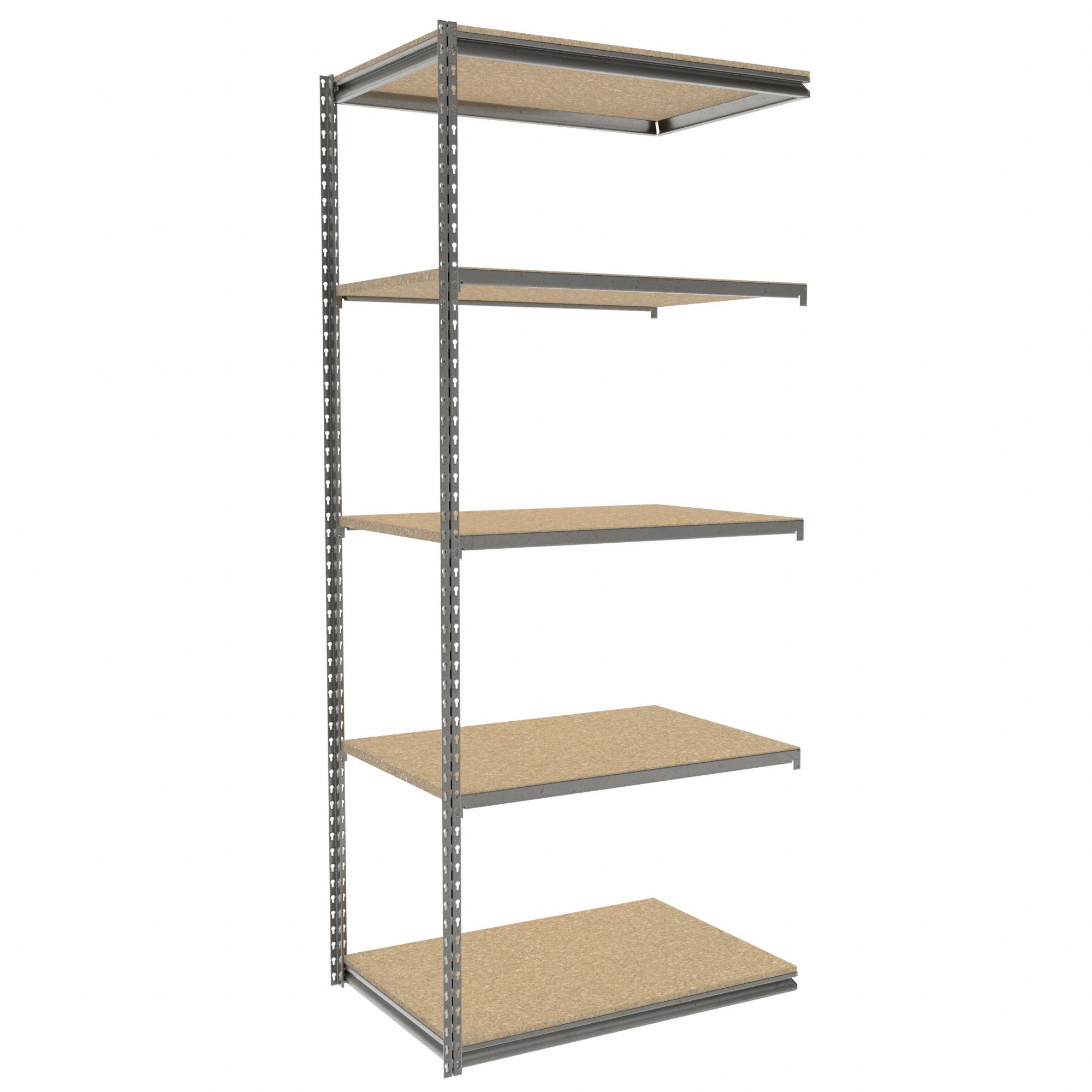 Boltless Shelving: Add-On, Light-Duty, 36 in x 24 in, 84 in Overall Ht, 5 Shelves, Steel
