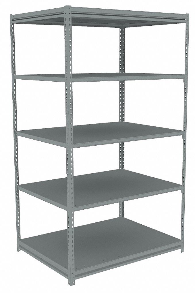 Boltless Shelving: Starter, Light-Duty, 36 in x 36 in, 84 in Overall Ht, 5 Shelves, Steel