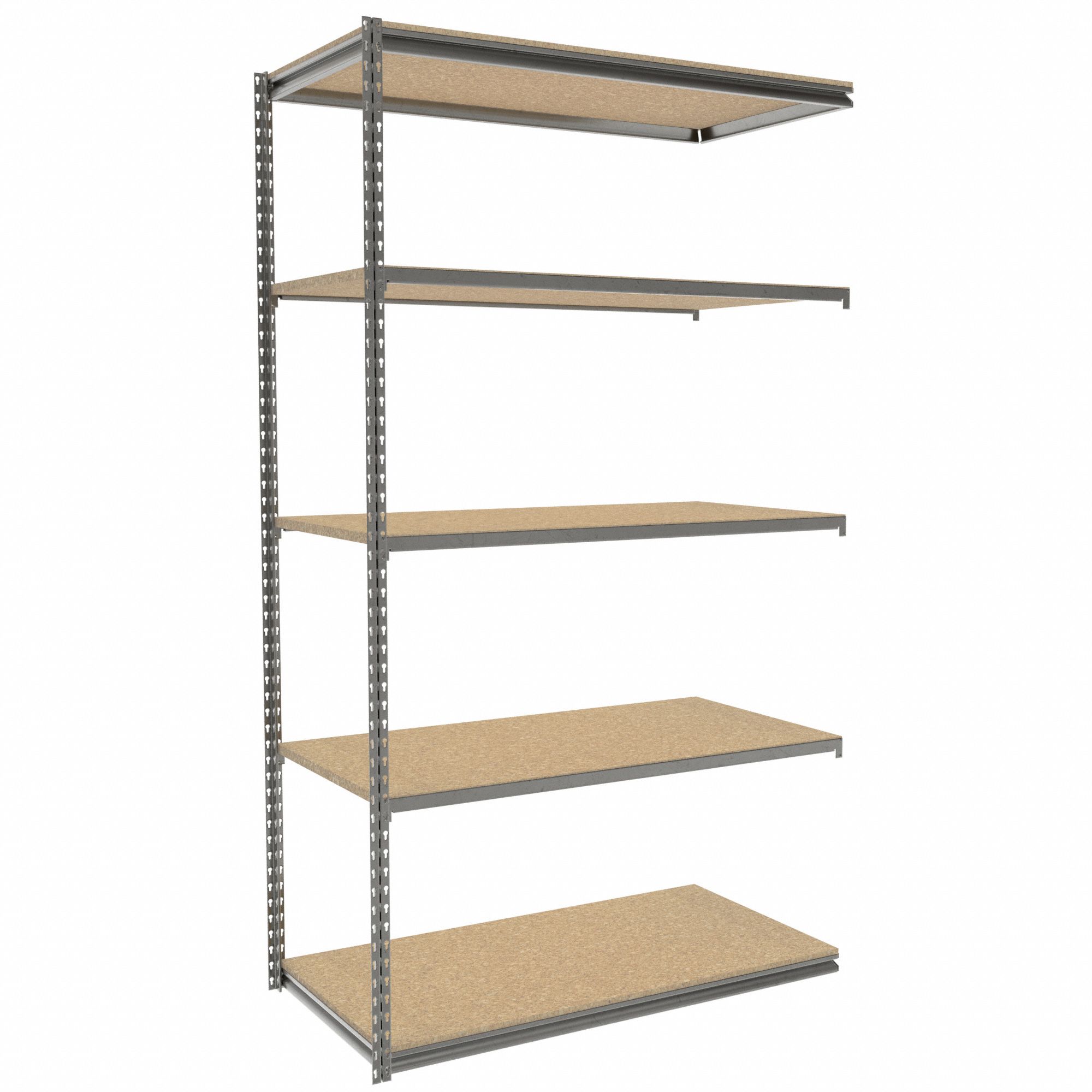 Boltless Shelving: Add-On, Light-Duty, 48 in x 24 in, 84 in Overall Ht, 5 Shelves, Steel