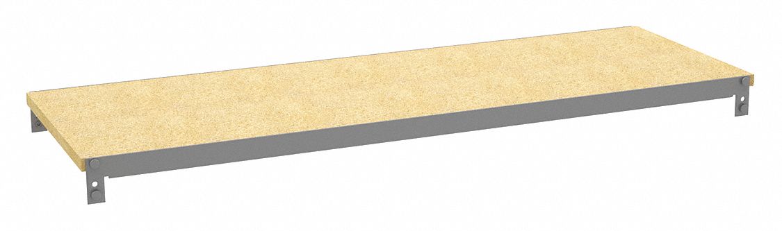 Shelf: 36 in   x 12 in, 600 lb Load Capacity, Particleboard, Gray, Shelf