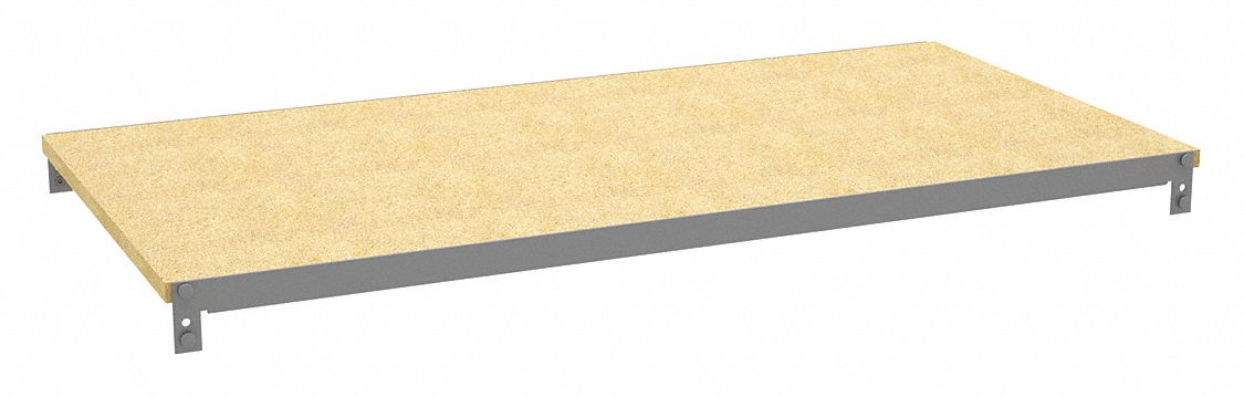 Shelf: 36 in   x 18 in, 600 lb Load Capacity, Particleboard, Gray, Shelf