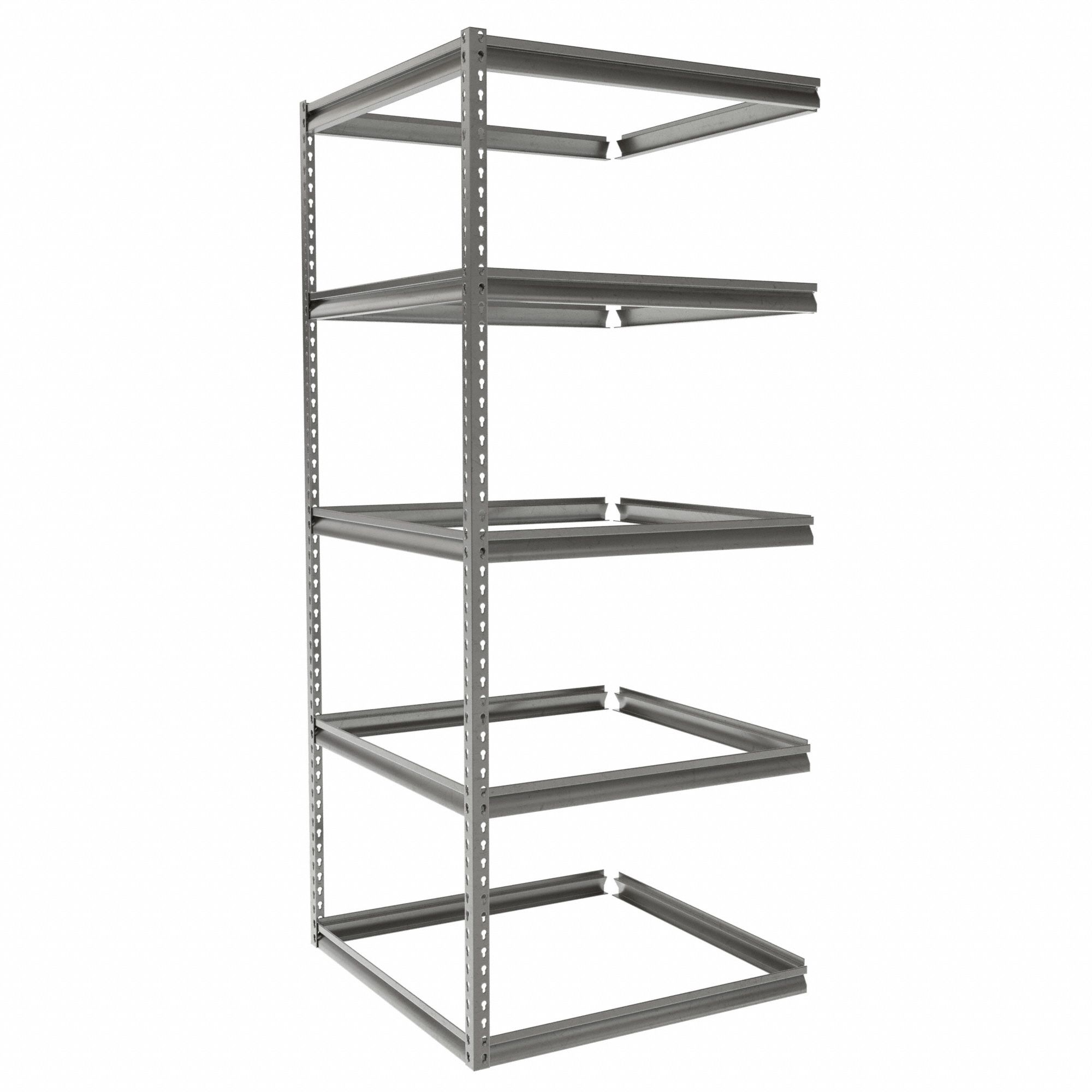 Boltless Shelving: Add-On, Medium-Duty, 36 in x 36 in, 84 in Overall Ht, 5 Shelves