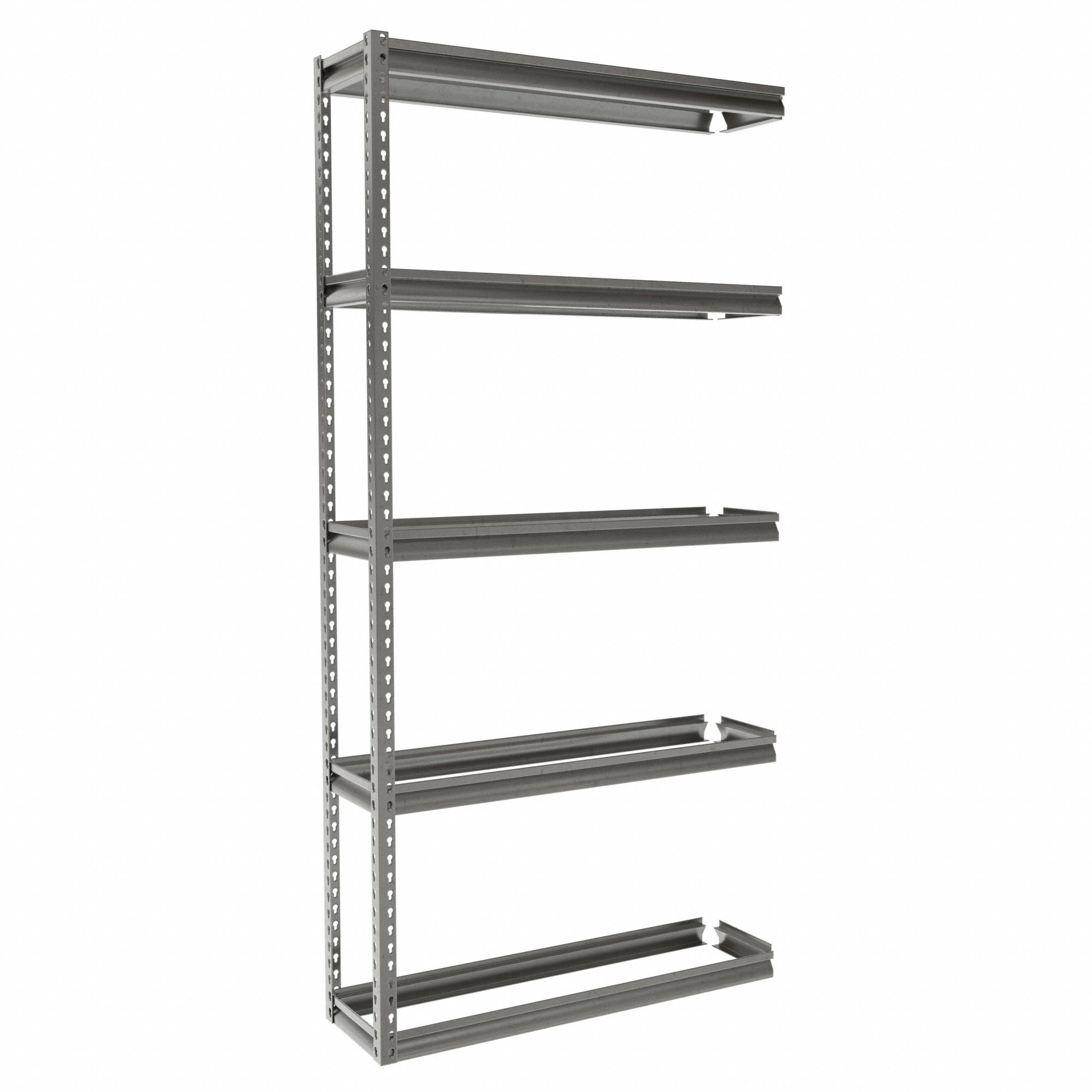 Boltless Shelving: Add-On, Medium-Duty, 42 in x 12 in, 84 in Overall Ht, 5 Shelves
