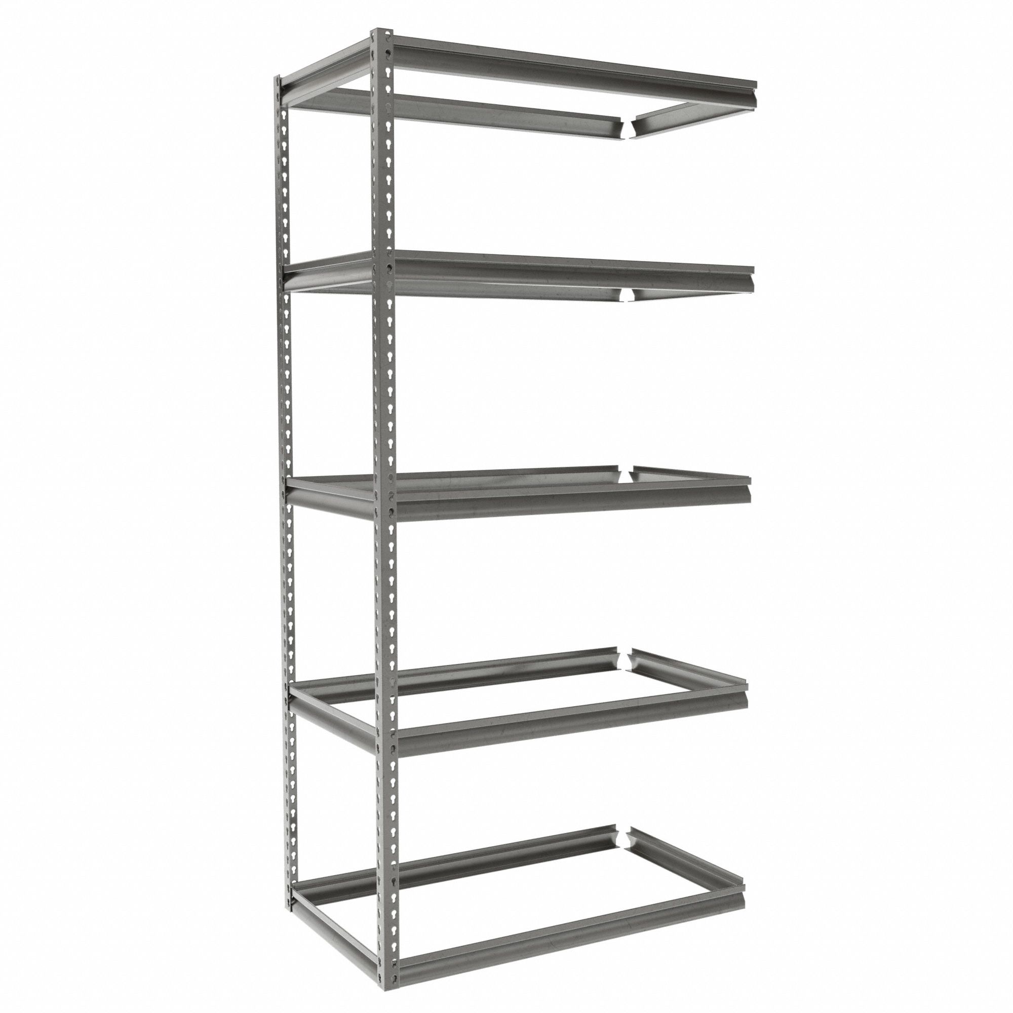 Boltless Shelving: Add-On, Medium-Duty, 42 in x 24 in, 84 in Overall Ht, 5 Shelves