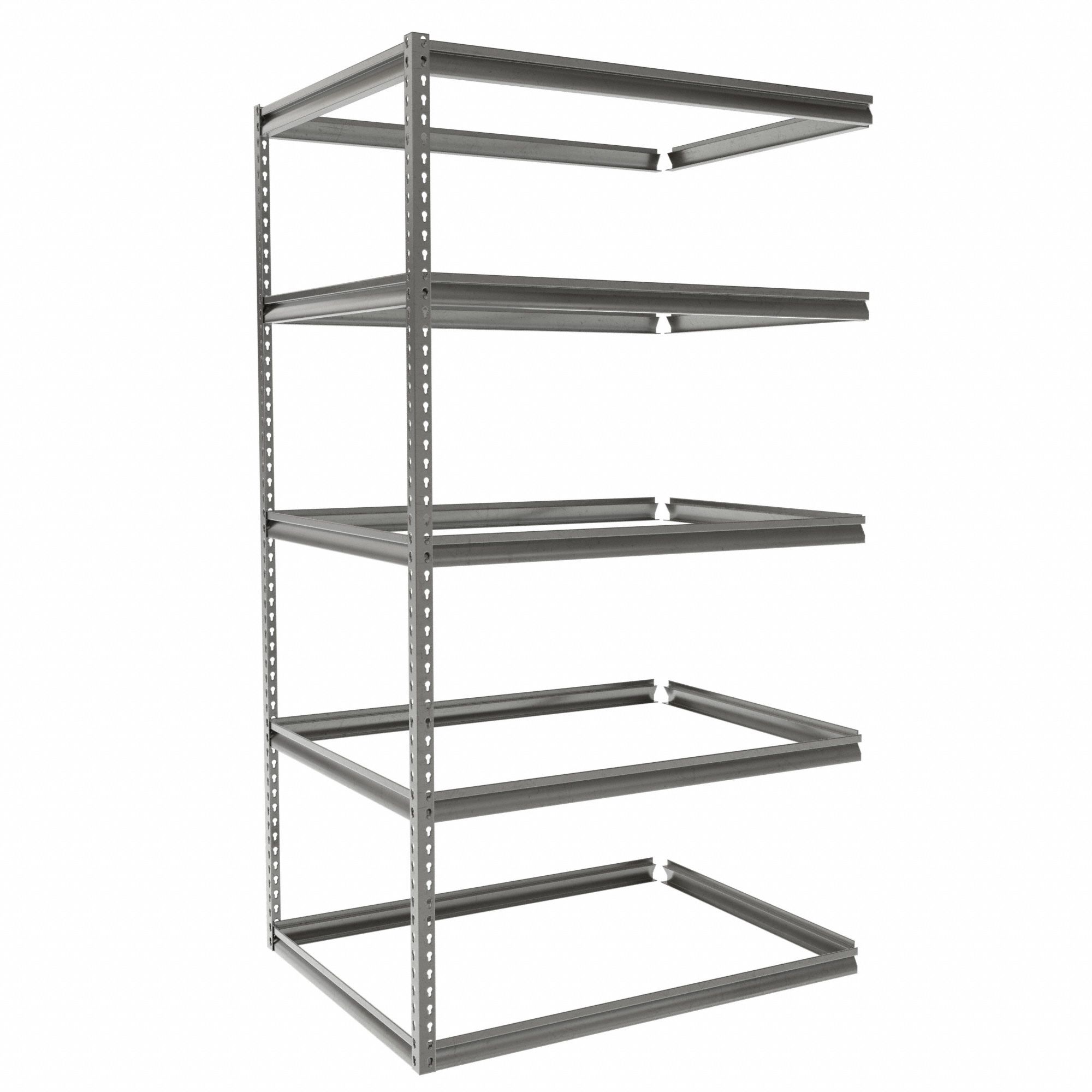 Boltless Shelving: Add-On, Medium-Duty, 48 in x 36 in, 84 in Overall Ht, 5 Shelves