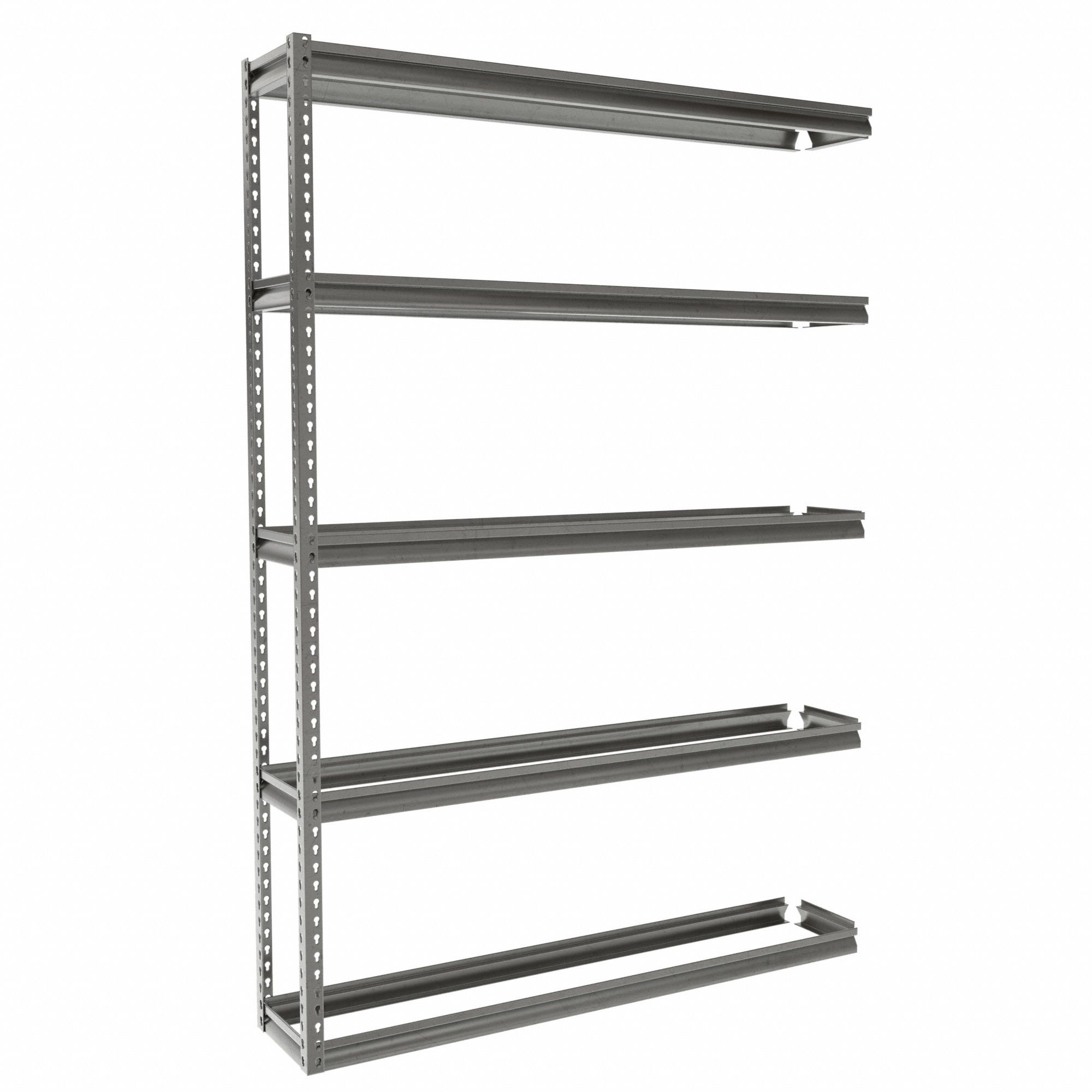 Boltless Shelving: Add-On, Medium-Duty, 60 in x 12 in, 84 in Overall Ht, 5 Shelves