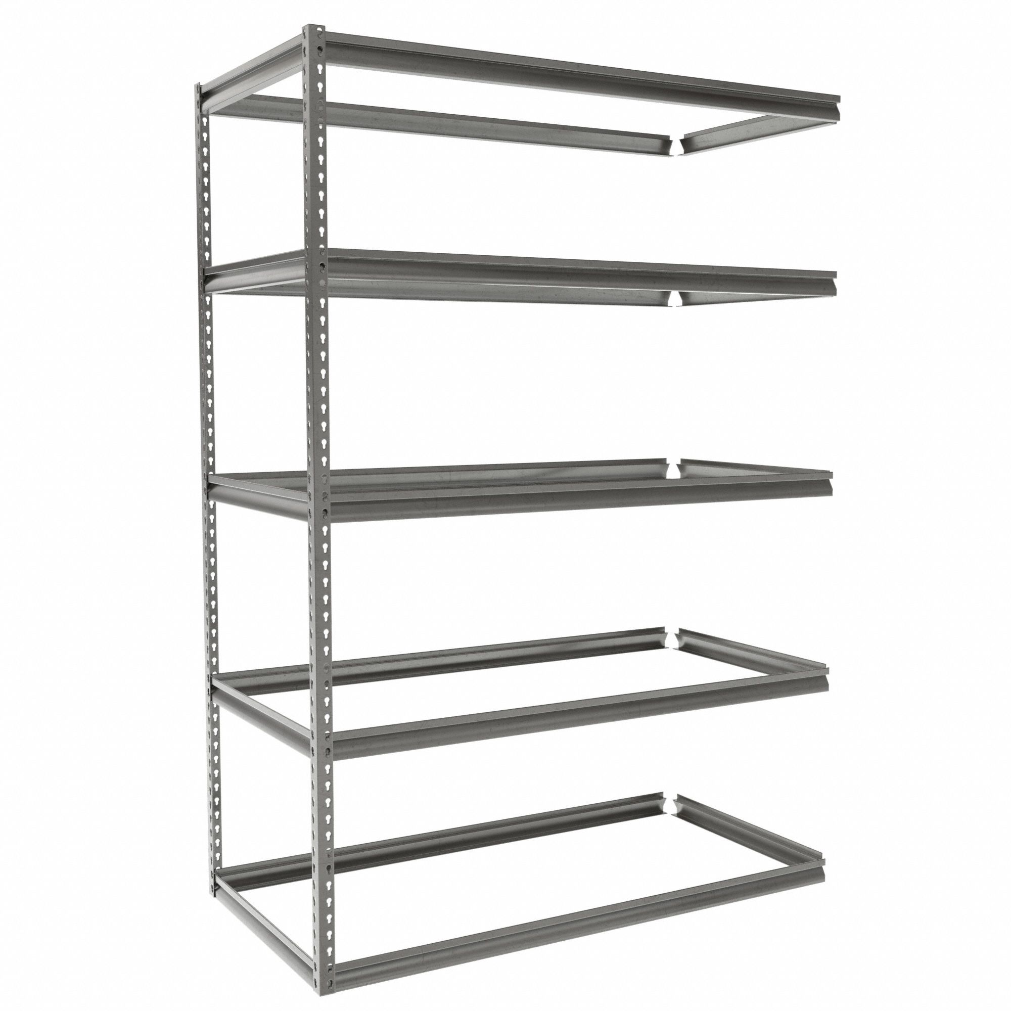 Boltless Shelving: Add-On, Medium-Duty, 60 in x 30 in, 84 in Overall Ht, 5 Shelves
