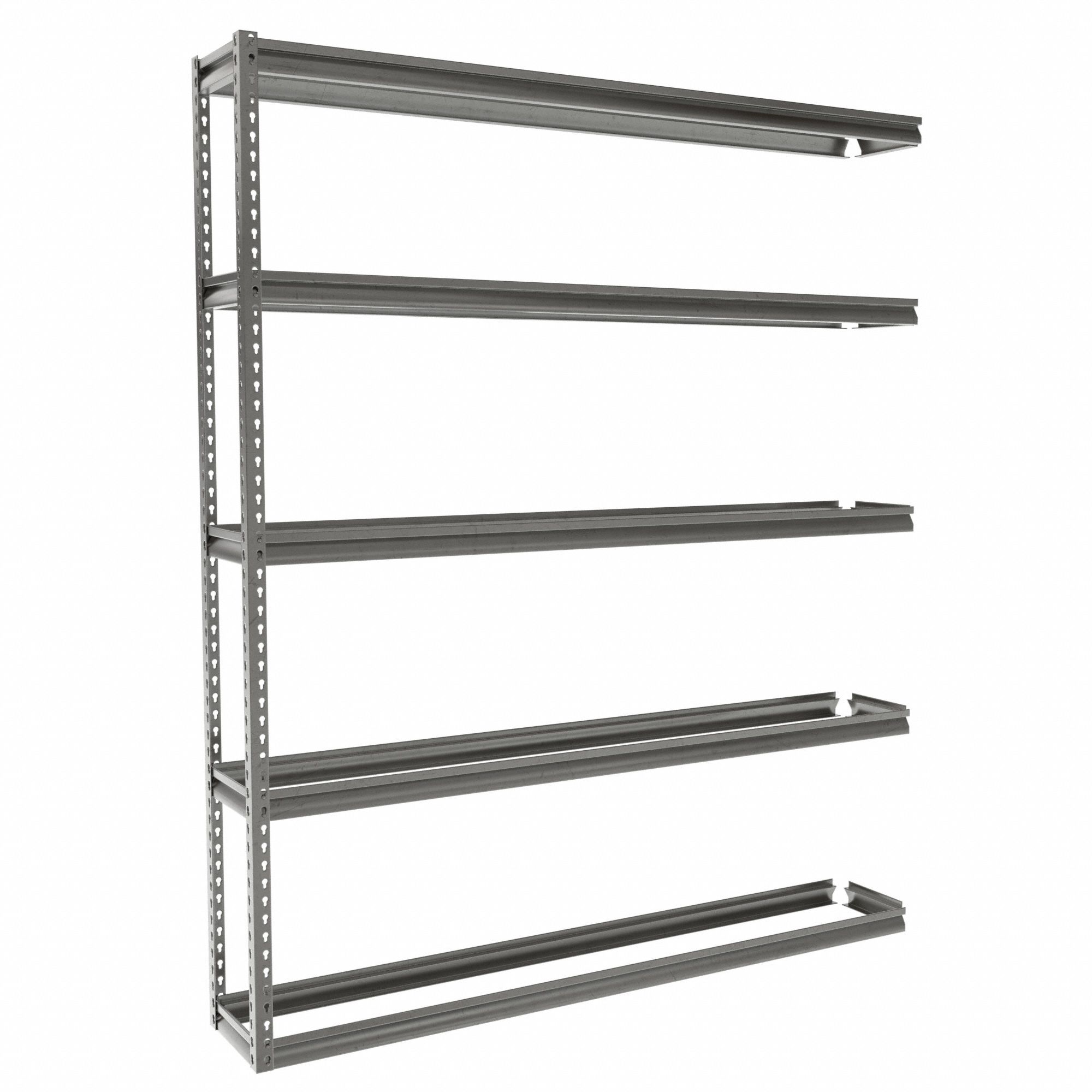 Boltless Shelving: Add-On, Medium-Duty, 72 in x 12 in, 84 in Overall Ht, 5 Shelves