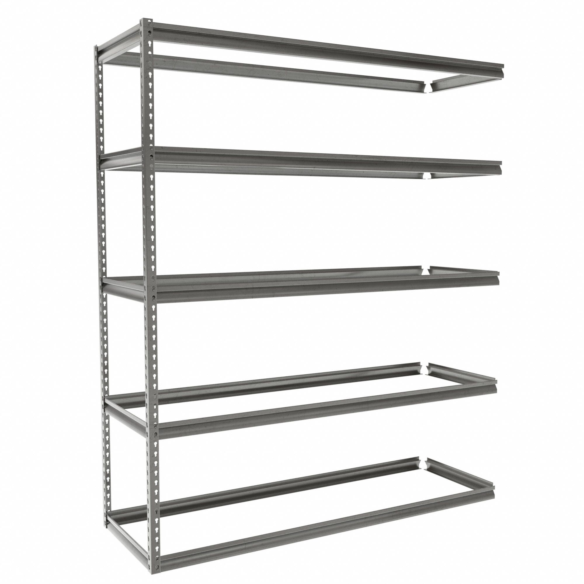 Boltless Shelving: Add-On, Medium-Duty, 72 in x 24 in, 84 in Overall Ht, 5 Shelves