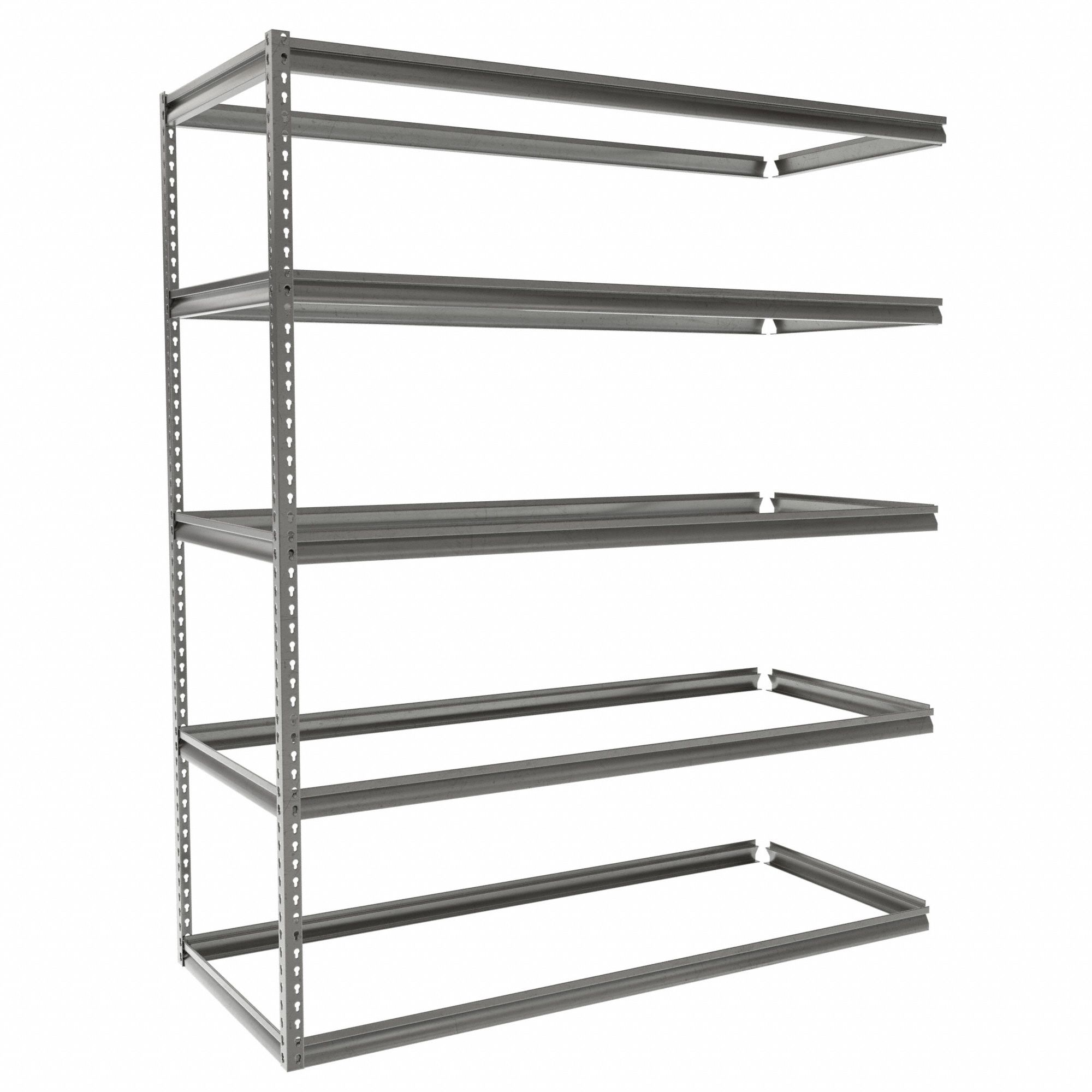 Boltless Shelving: Add-On, Medium-Duty, 72 in x 30 in, 84 in Overall Ht, 5 Shelves