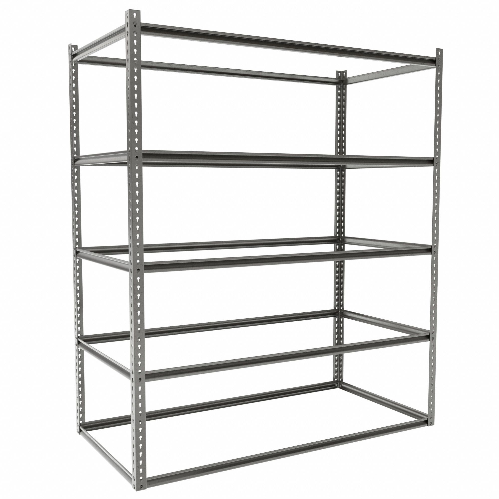 Boltless Shelving: Starter, Medium-Duty, 72 in x 36 in, 84 in Overall Ht, 5 Shelves, Open