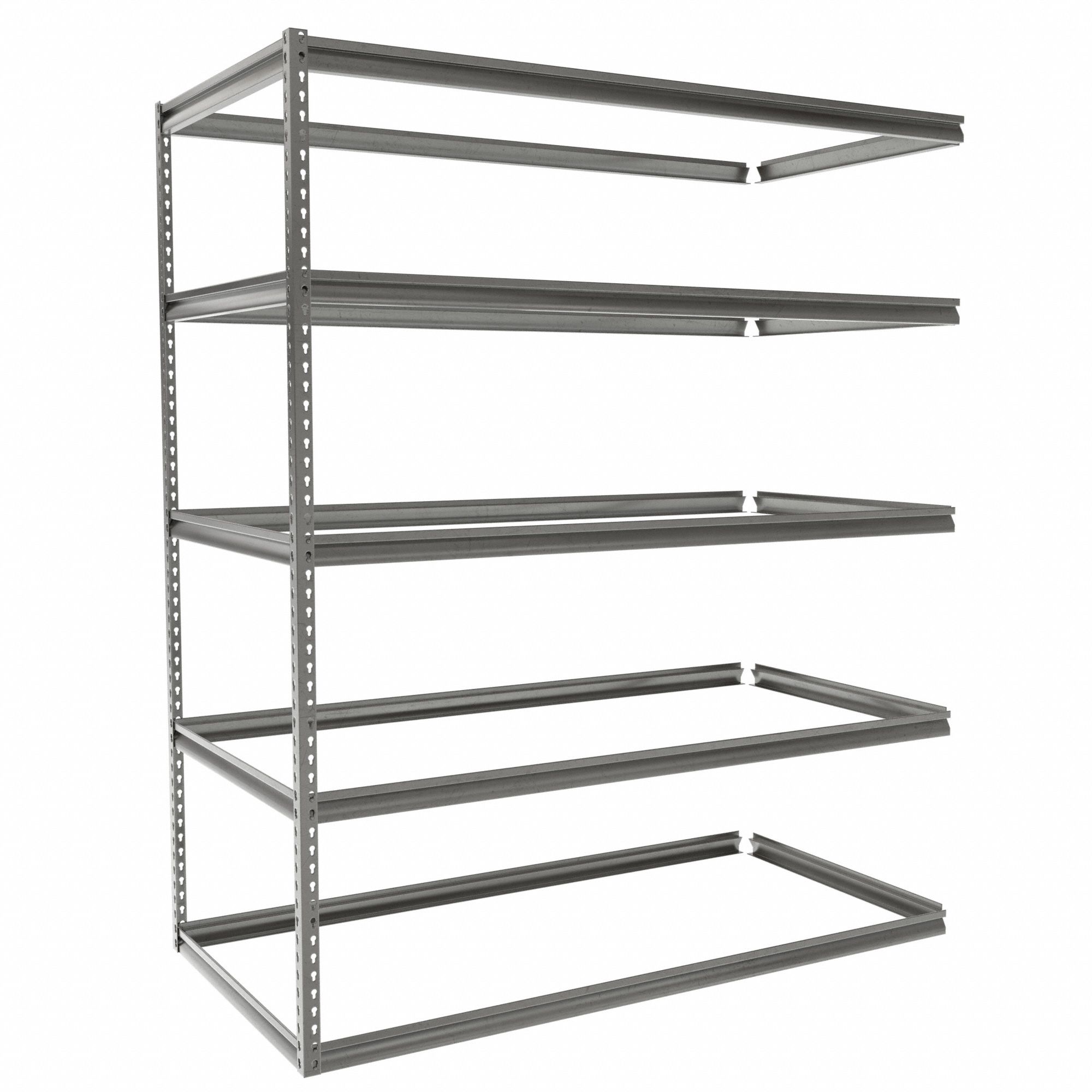 Boltless Shelving: Add-On, Medium-Duty, 72 in x 36 in, 84 in Overall Ht, 5 Shelves