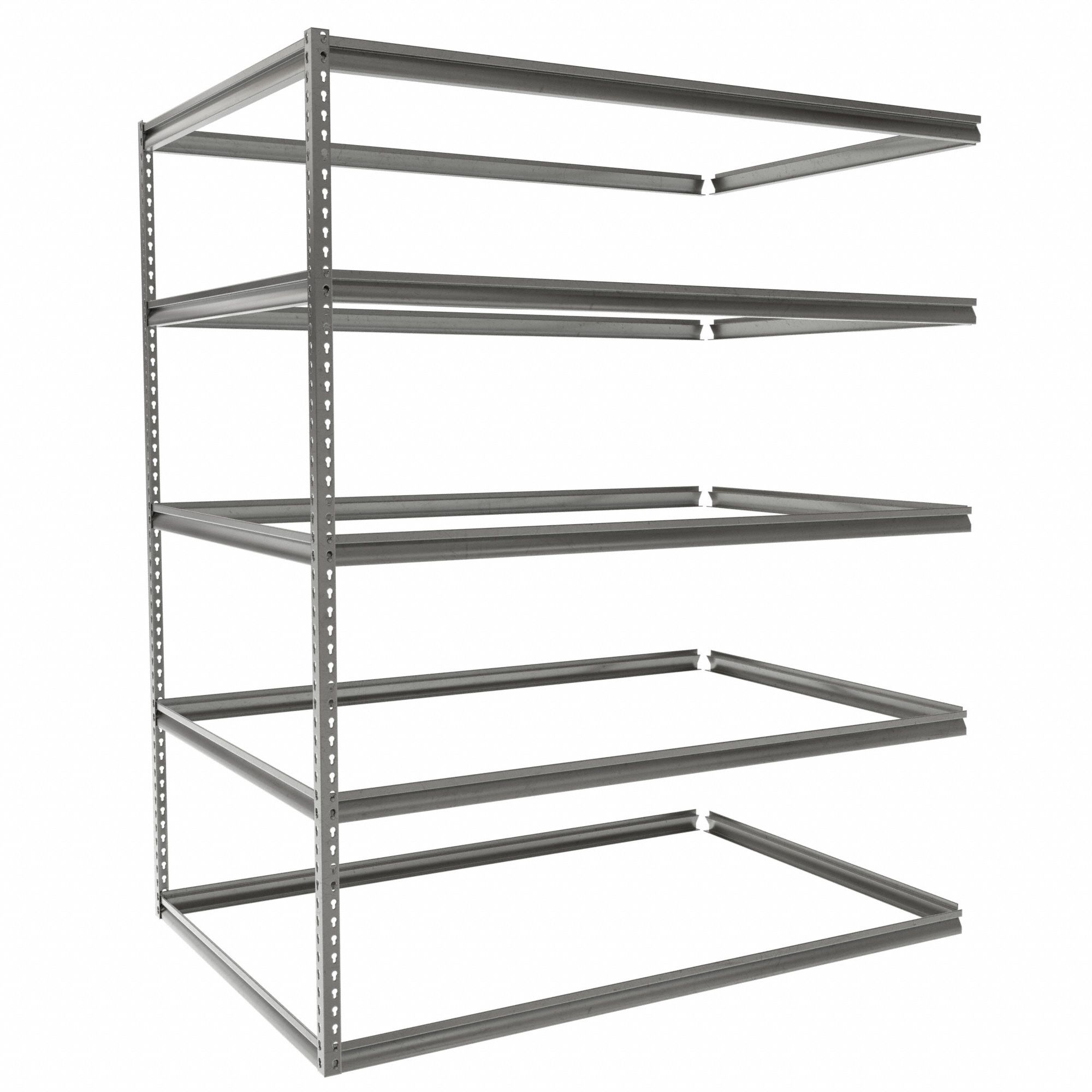 Boltless Shelving: Add-On, Medium-Duty, 72 in x 48 in, 84 in Overall Ht, 5 Shelves