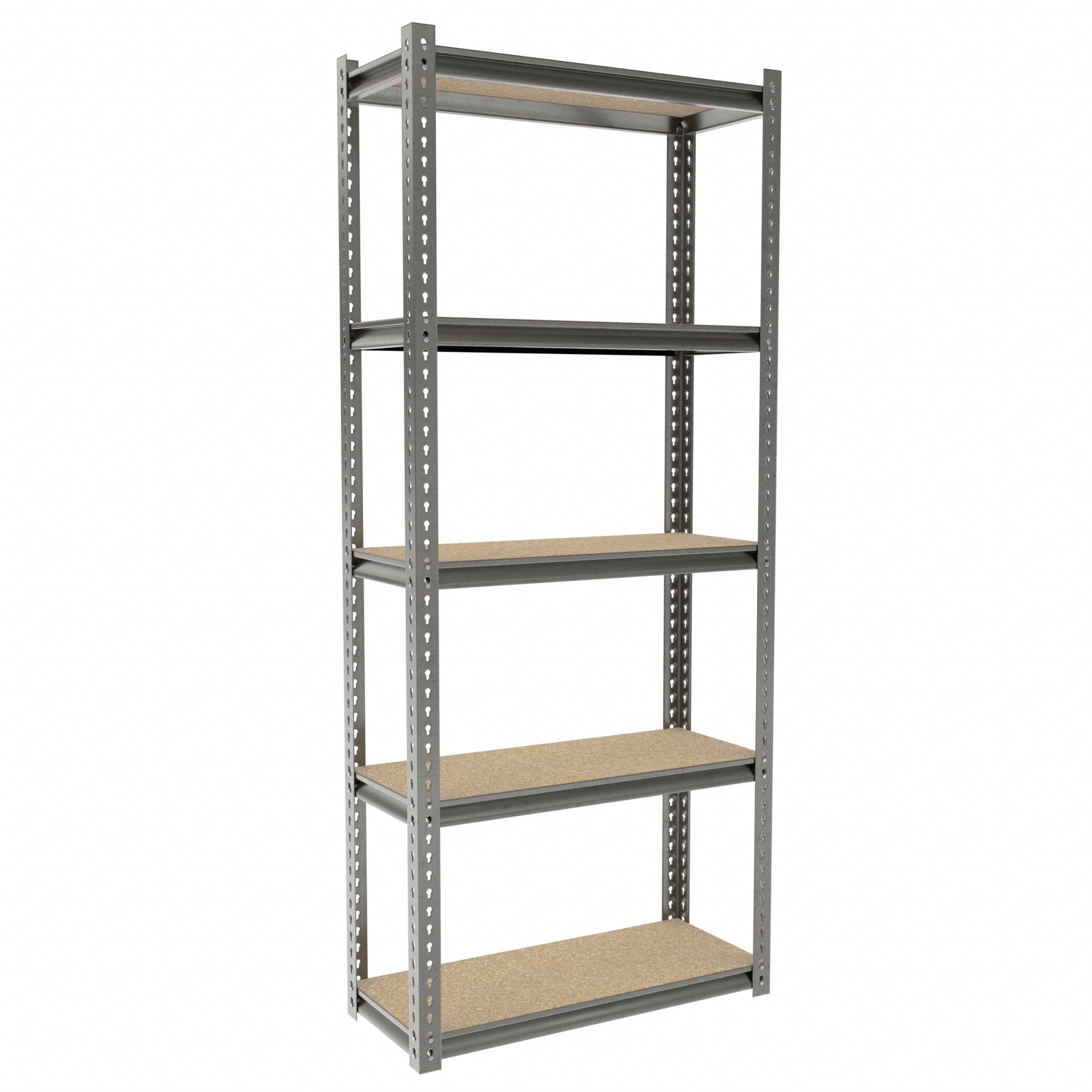 Boltless Shelving: Starter, Medium-Duty, 36 in x 15 in, 84 in Overall Ht, 5 Shelves, Open