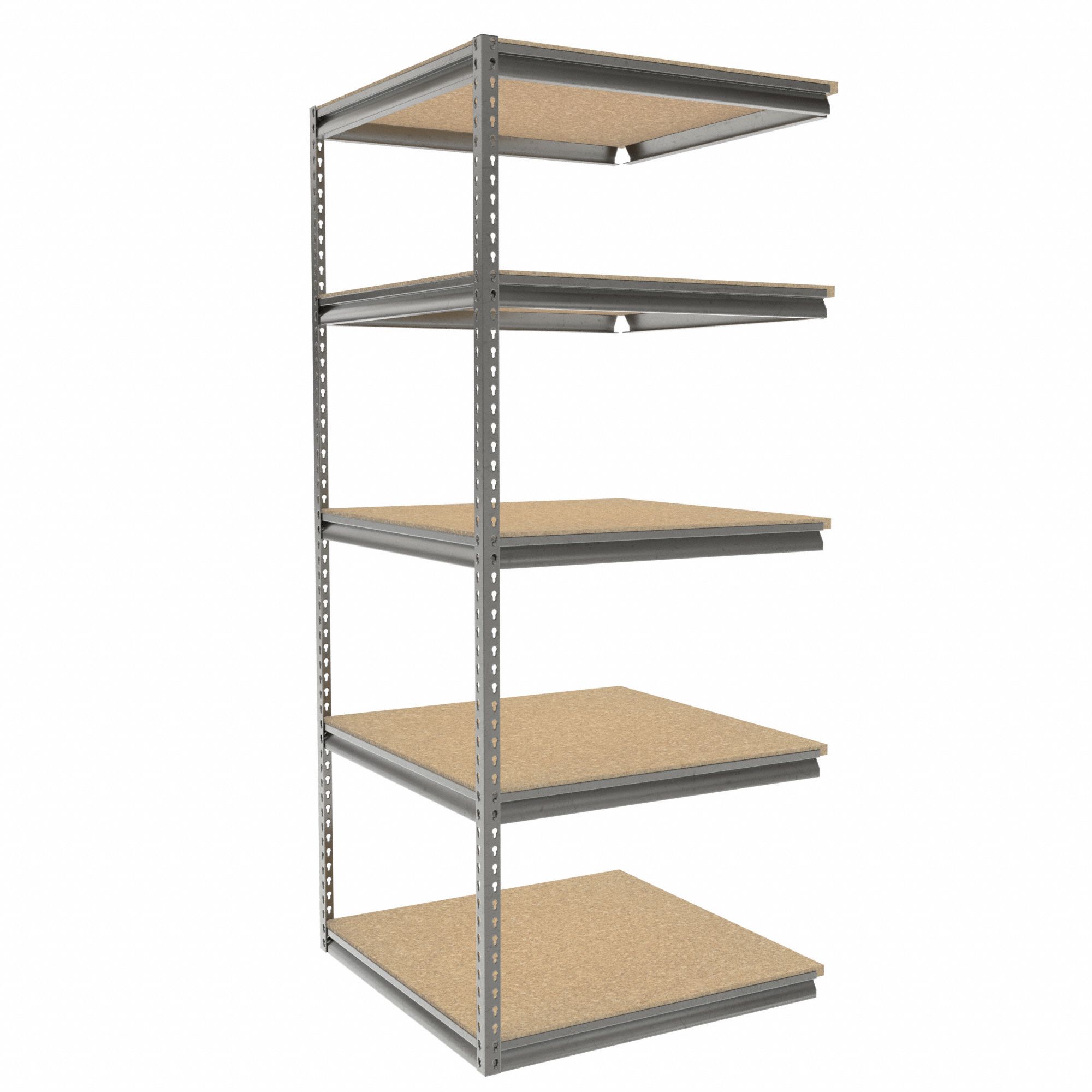 Boltless Shelving: Add-On, Medium-Duty, 36 in x 36 in, 84 in Overall Ht, 5 Shelves