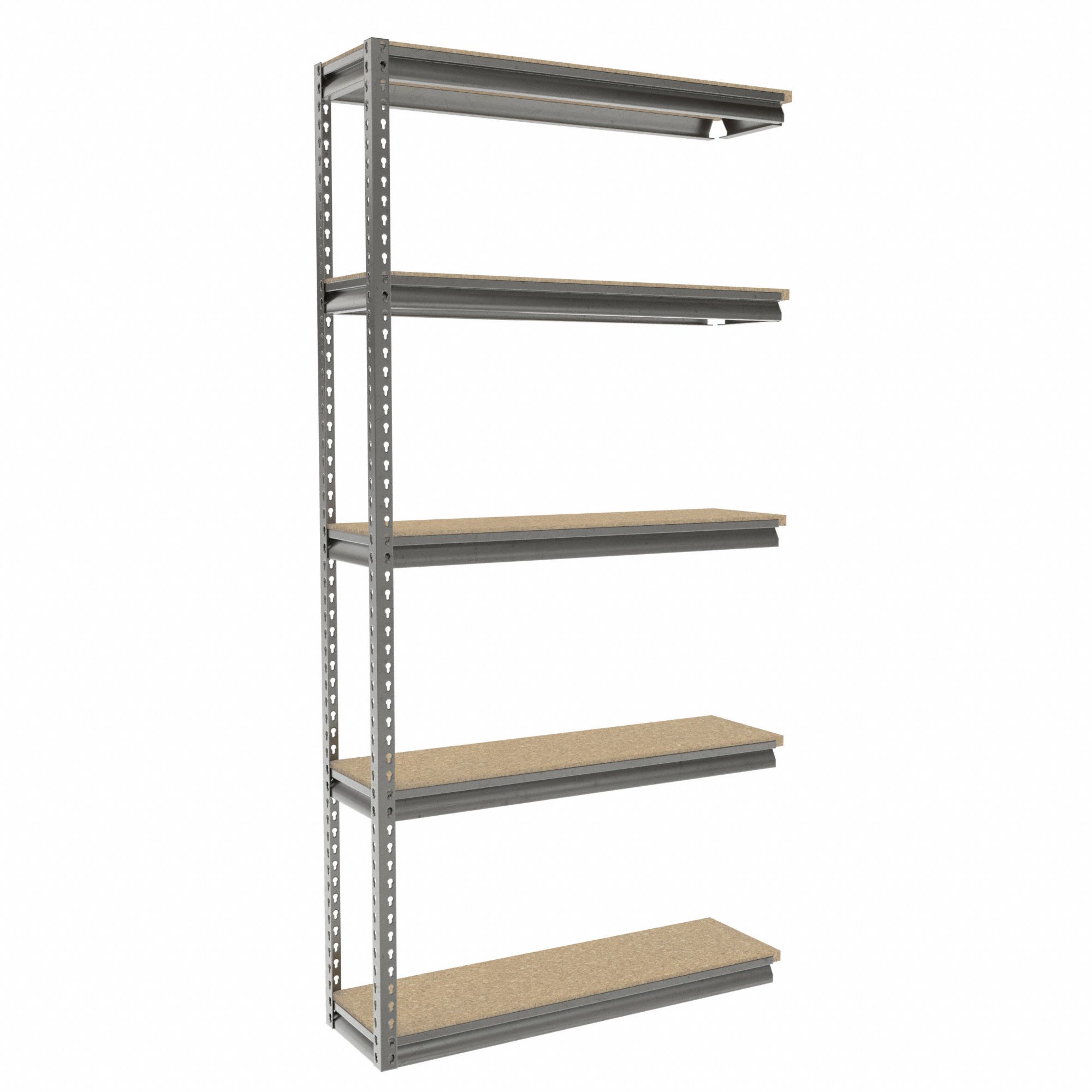 Boltless Shelving: Add-On, Medium-Duty, 42 in x 12 in, 84 in Overall Ht, 5 Shelves