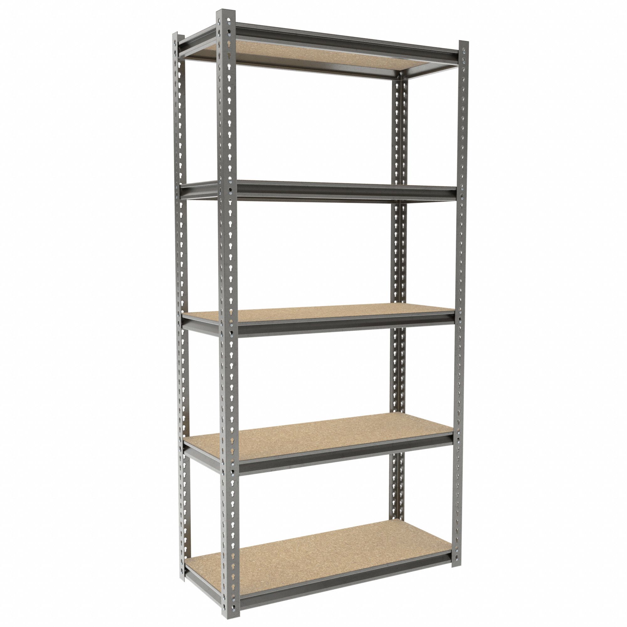 Boltless Shelving: Starter, Medium-Duty, 42 in x 18 in, 84 in Overall Ht, 5 Shelves, Open