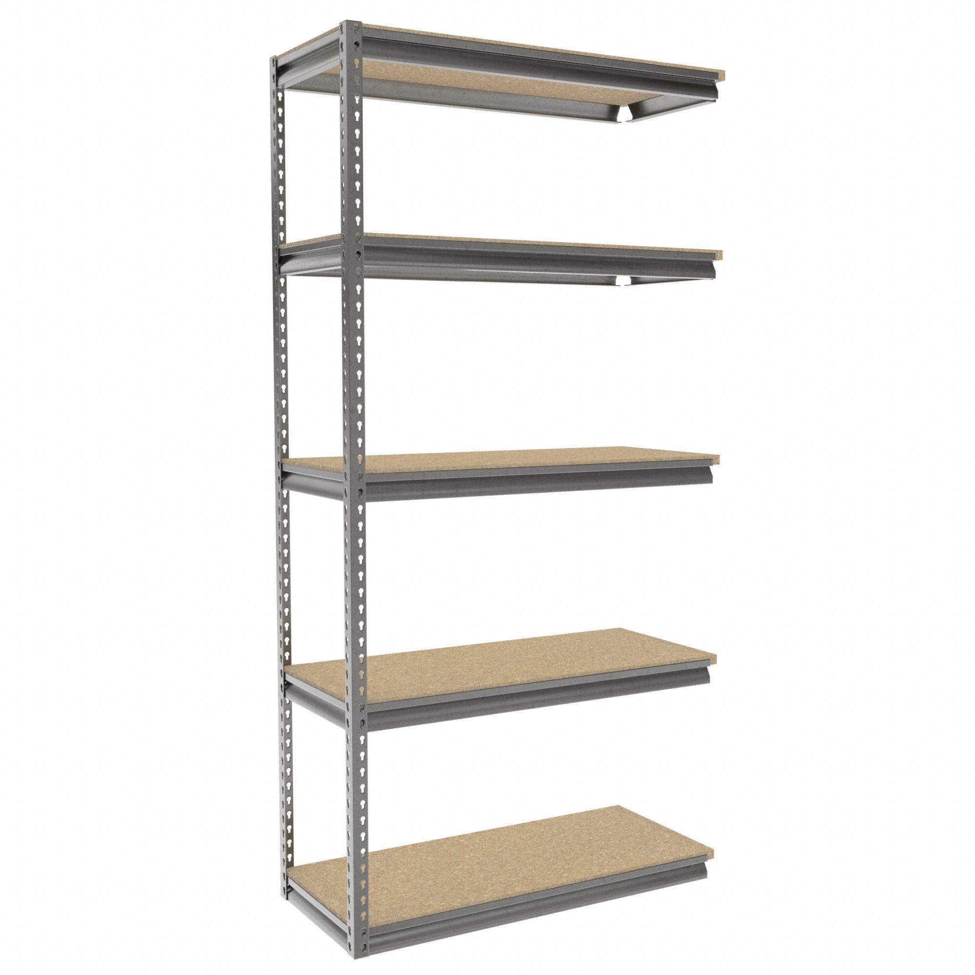 Boltless Shelving: Add-On, Medium-Duty, 42 in x 18 in, 84 in Overall Ht, 5 Shelves