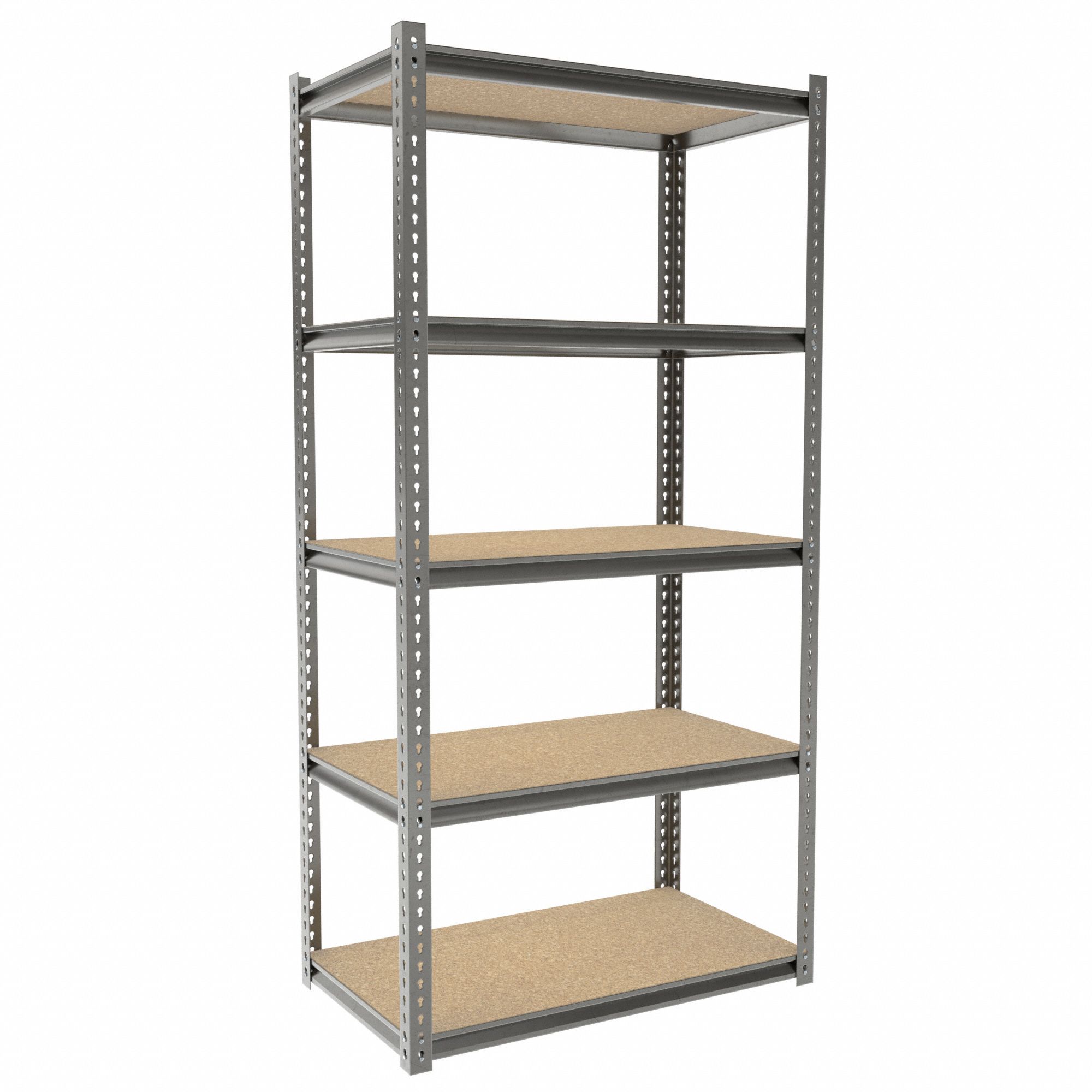 Boltless Shelving: Starter, Medium-Duty, 42 in x 24 in, 84 in Overall Ht, 5 Shelves, Open