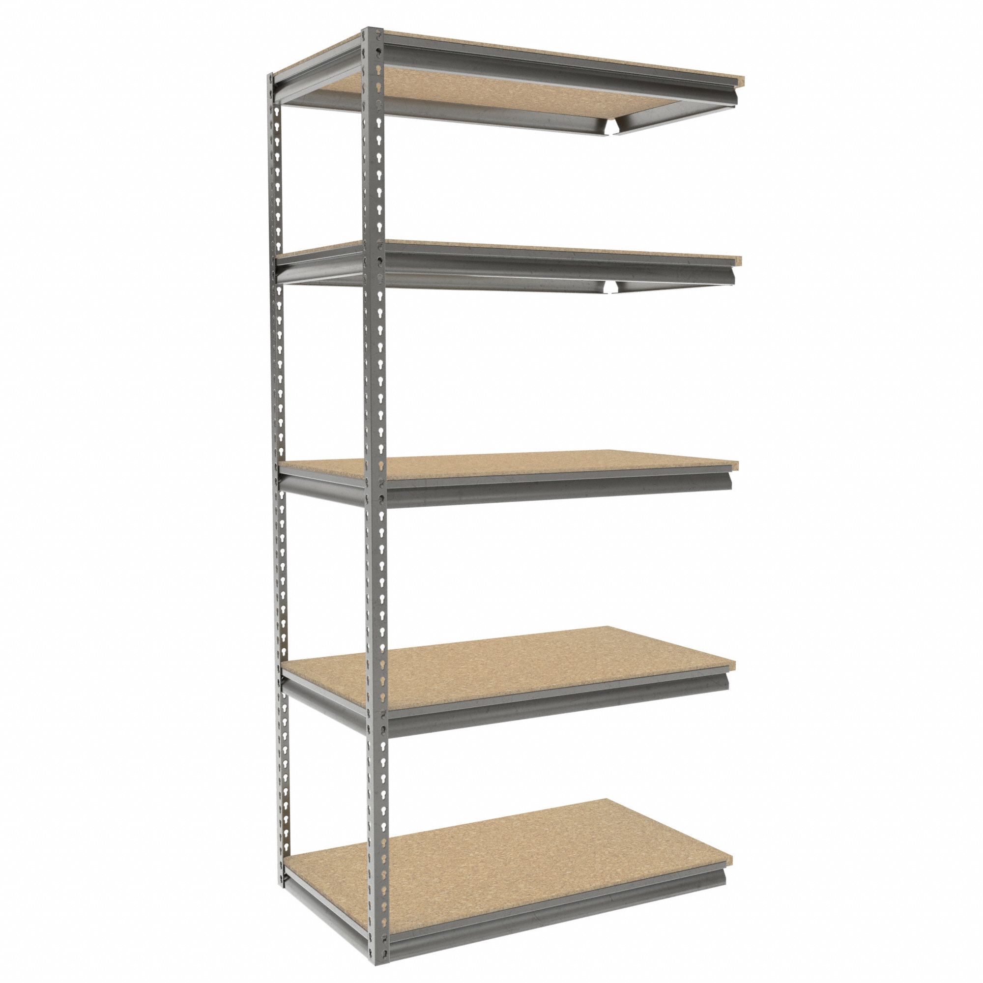 Boltless Shelving: Add-On, Medium-Duty, 42 in x 24 in, 84 in Overall Ht, 5 Shelves